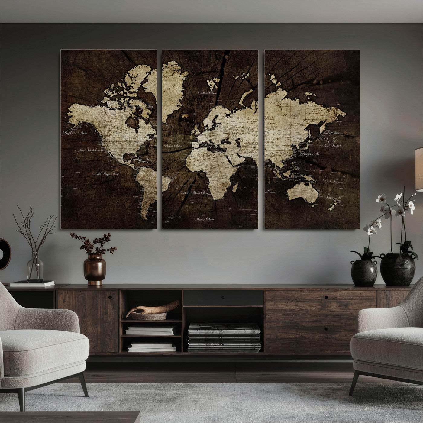 40991509-MGV-CV-36X24 - World Map Wall Art Canvas Print, Modern Decorative Framed Map Artwork Prints for Living Room, Office, Bedroom Wall Decor