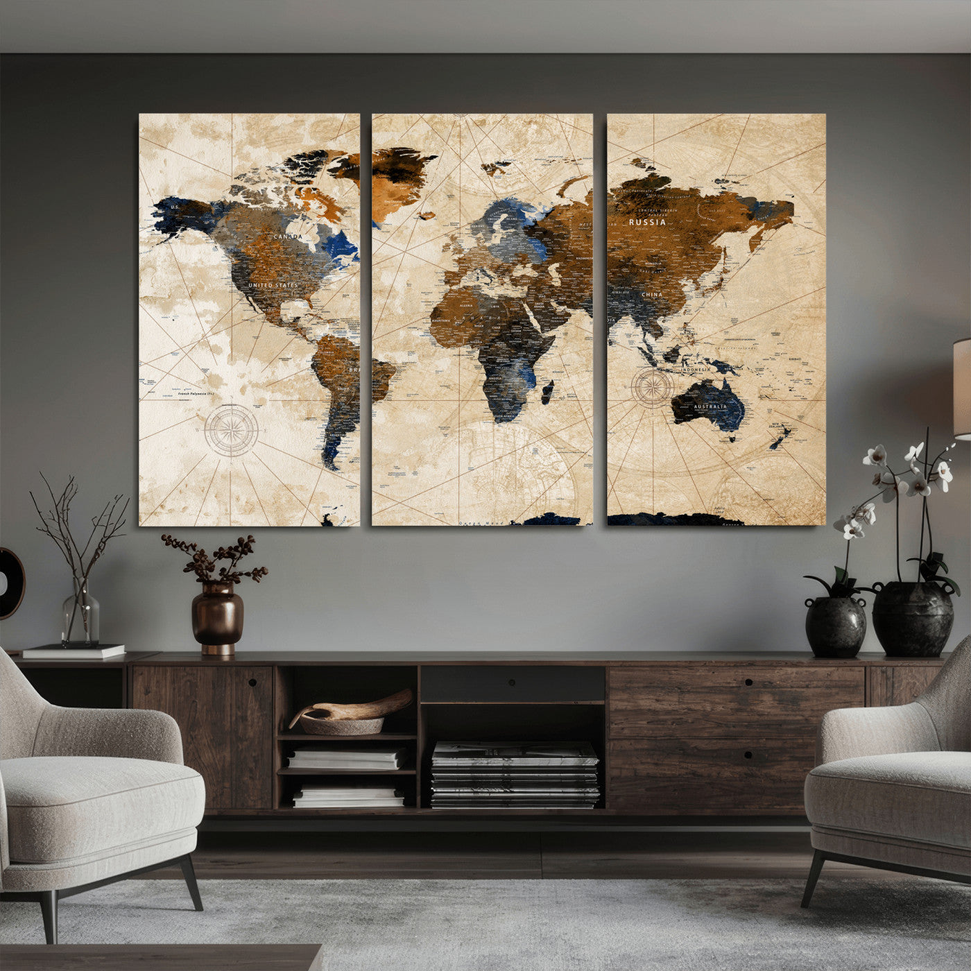 15727090-MGV-CV-36X24 - World Map Wall Art Canvas Print, Modern Decorative Framed Map Artwork Prints for Living Room, Office, Bedroom Wall Decor