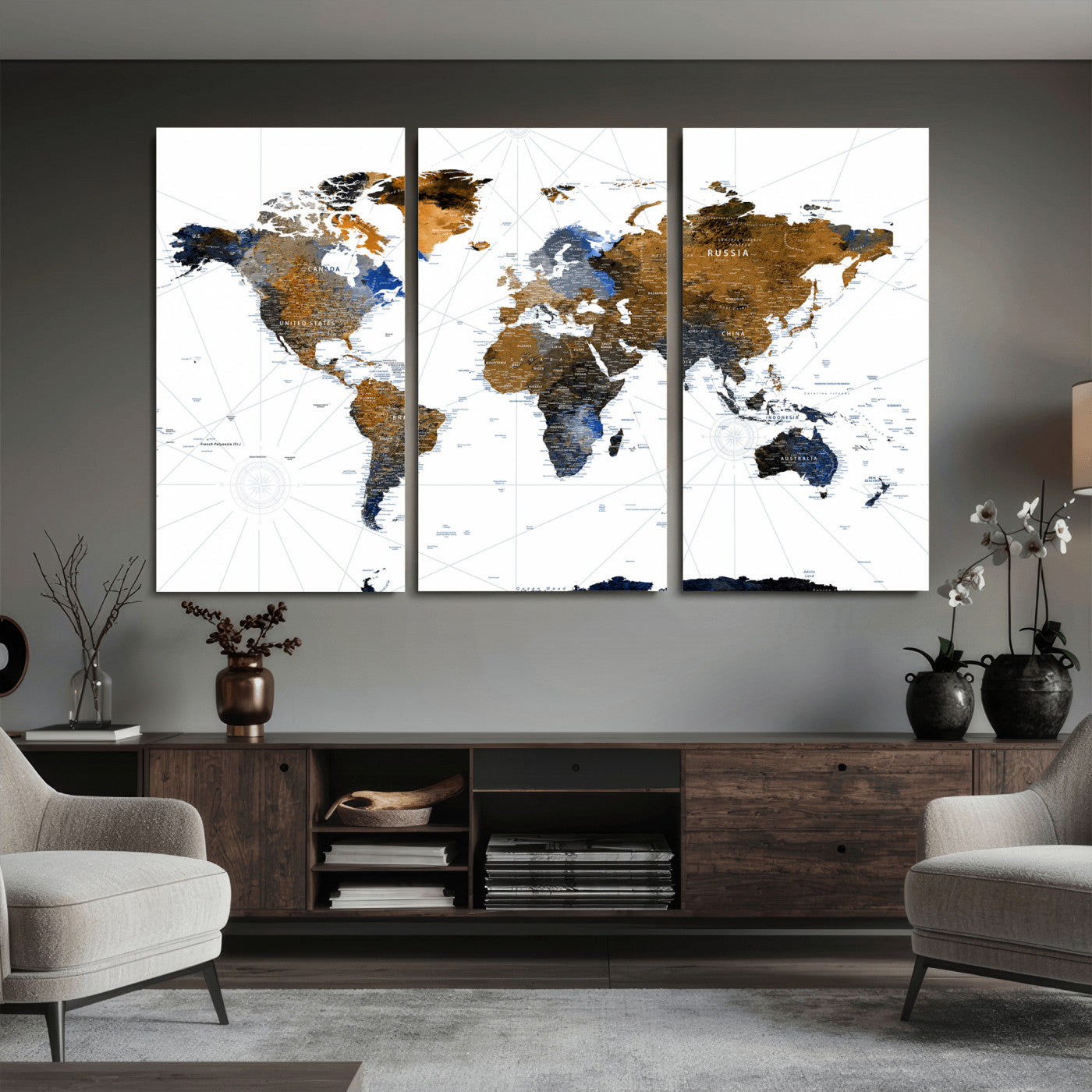 56364879-MGV-CV-36X24 - World Map Wall Art Canvas Print, Modern Decorative Framed Map Artwork Prints for Living Room, Office, Bedroom Wall Decor