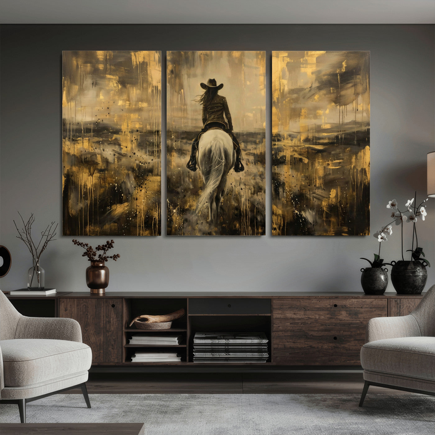 20465530-MGV-CV-36X24 - Cowgirl Wall Art Canvas Print, Western Horse Rider Wall Art, Framed Wall Art Ready to Hang