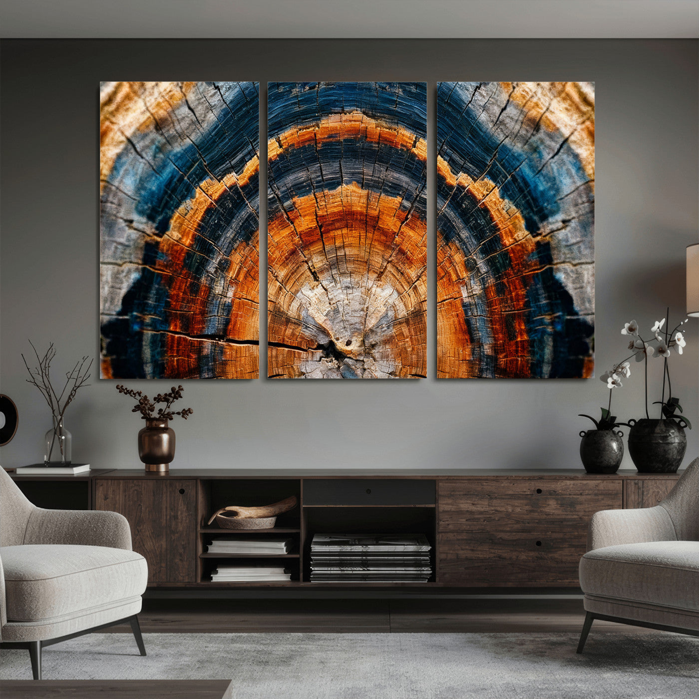 92693966N-MGV-CV-36X24 - Abstract Wood Grain Canvas Print, Tree Ring Pattern Wall Art, Framed Canvas Ready to Hang