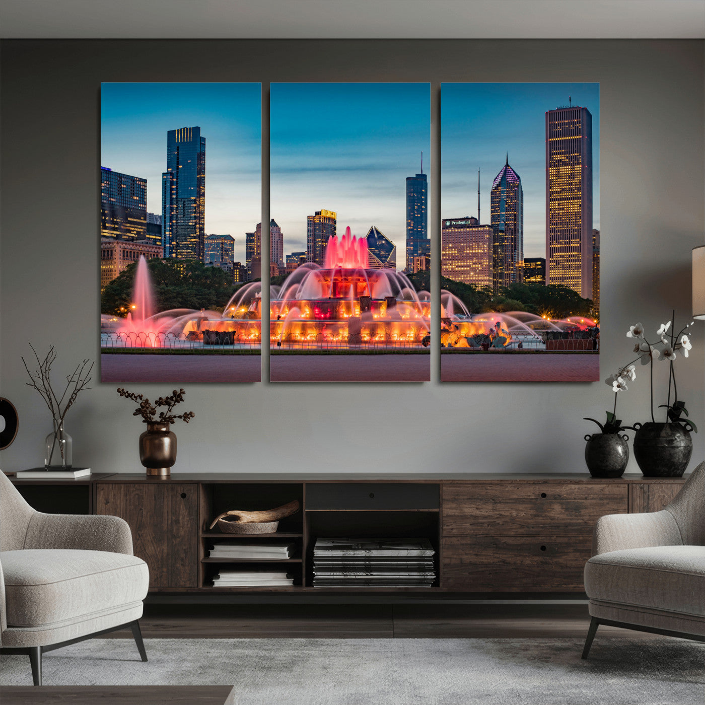 46805285-MGV-CV-36X24 - Chicago Wall Art Canvas Print, Chicago City Downtown Night Cityscape Print for Modern Urban Wall Decor