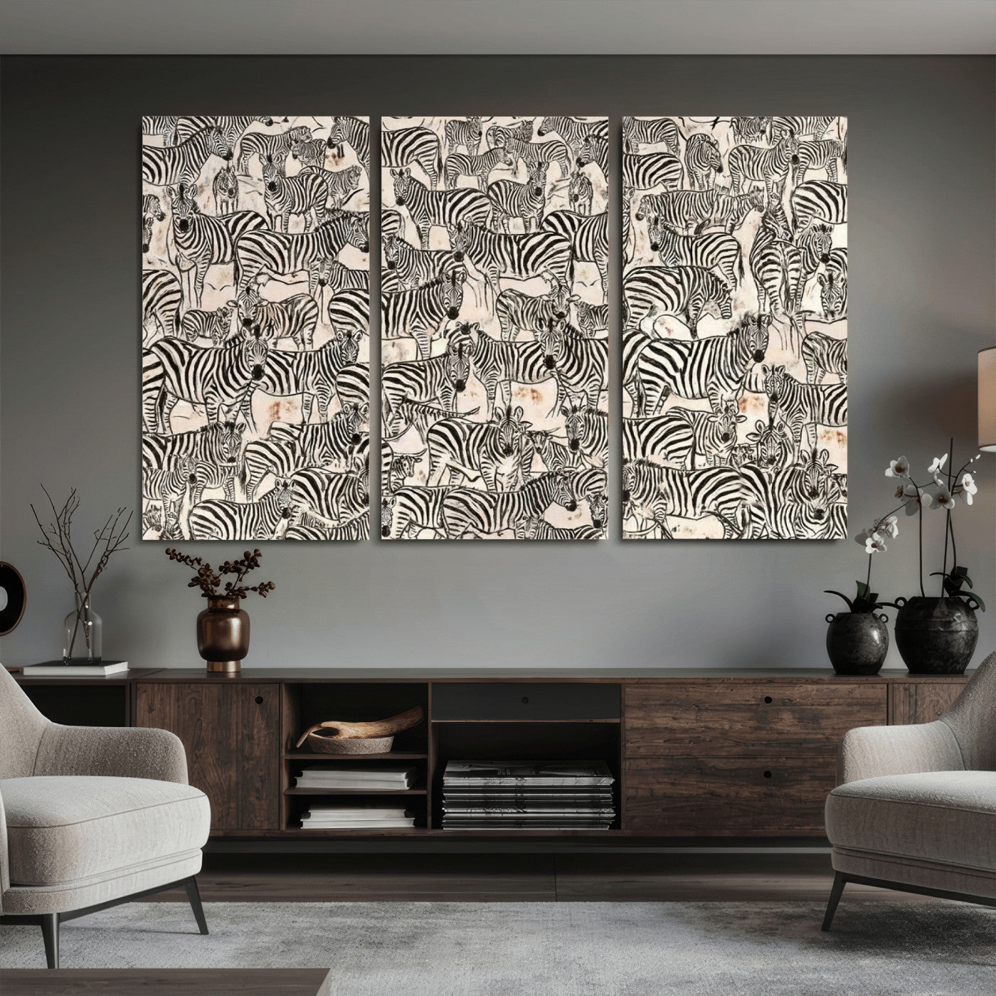 76453377-MGV-CV-36X24 - Farmhouse Animals Wall Art Canvas Print - Abstract Farm Animal Drawing Mid-Century Wall Art for Cabin Decor