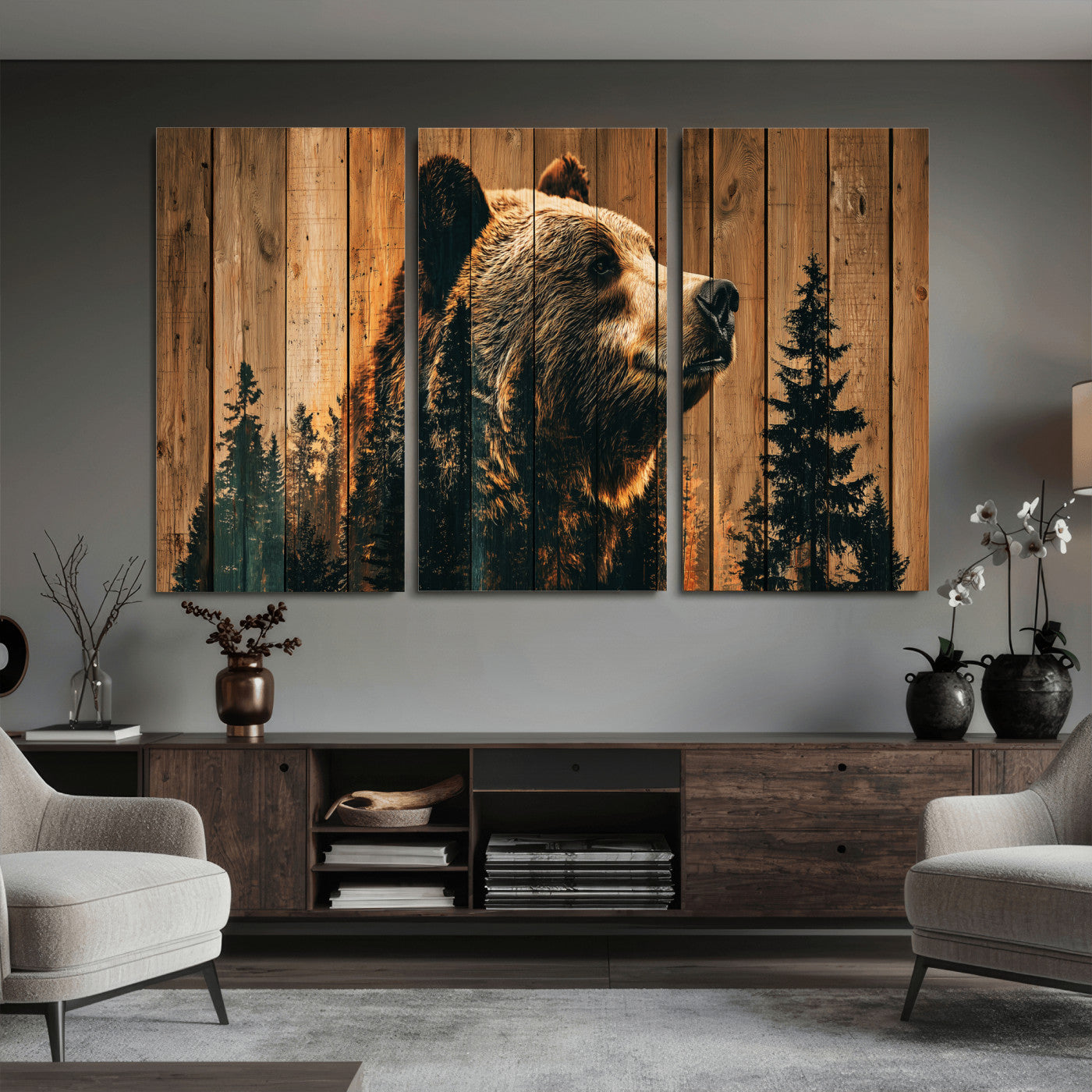 31552198-MGV-CV-36X24 - Rustic Bear Wall Art Canvas Print – Woodland Wildlife Artwork Print for Cabin, Lodge, and Farmhouse Home Decor