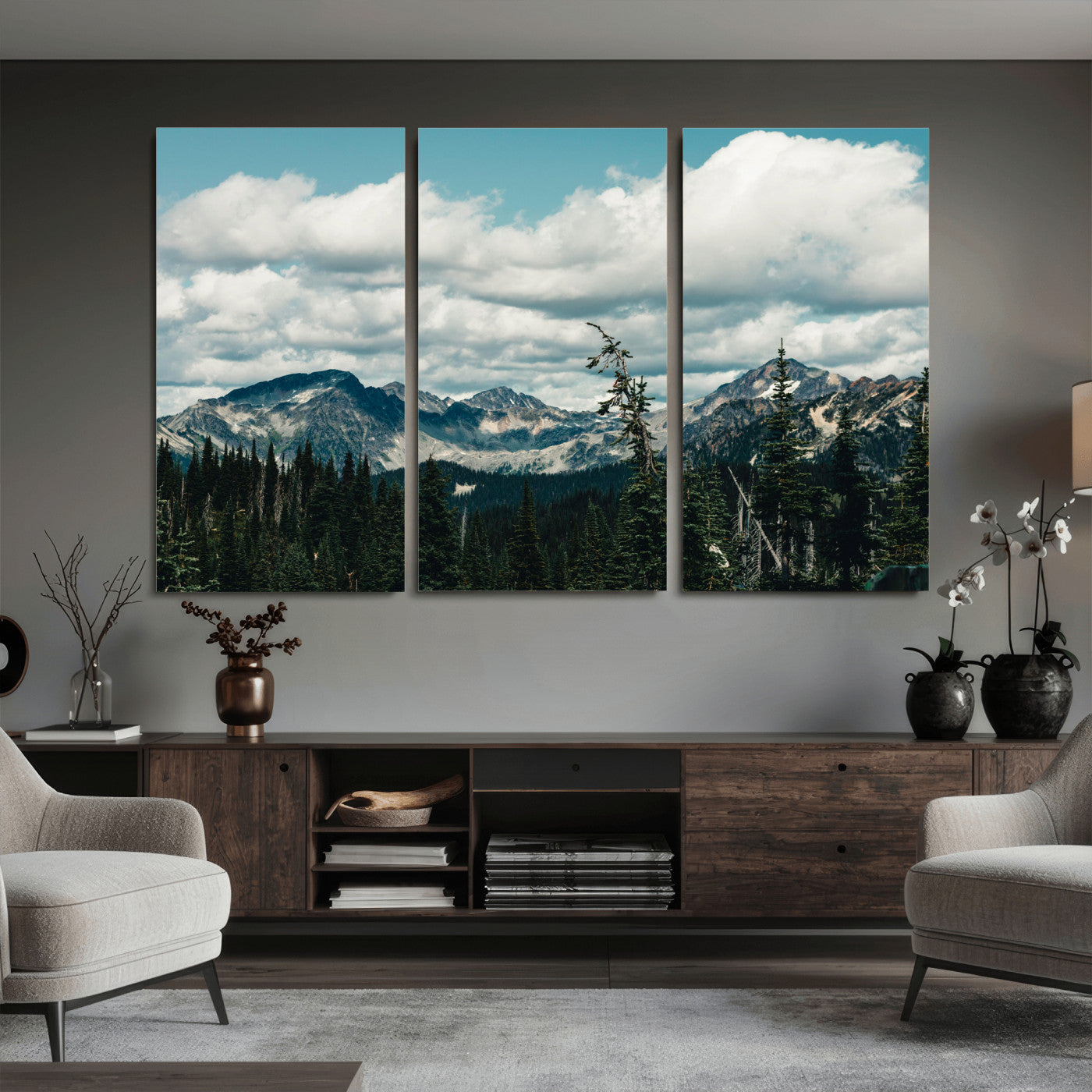 30416773-MGV-CV-36X24 - Mountain Forest Wall Art Canvas Print, Alpine Pine Tree Landscape Photography, Scenic Wilderness Mountain View, Nature Wall Decor