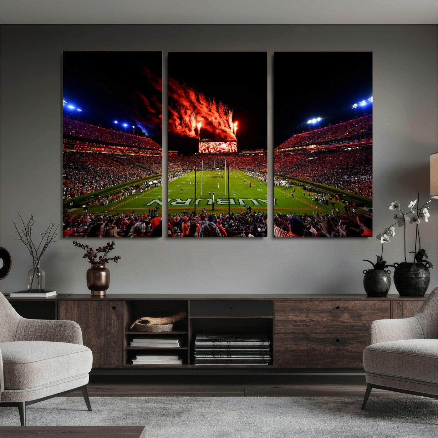 81918884-MGV-CV-36X24 - Auburn Stadium Wall Art Canvas Print, College Football Night Game Crowd, Jordan Hare Stadium Artwork