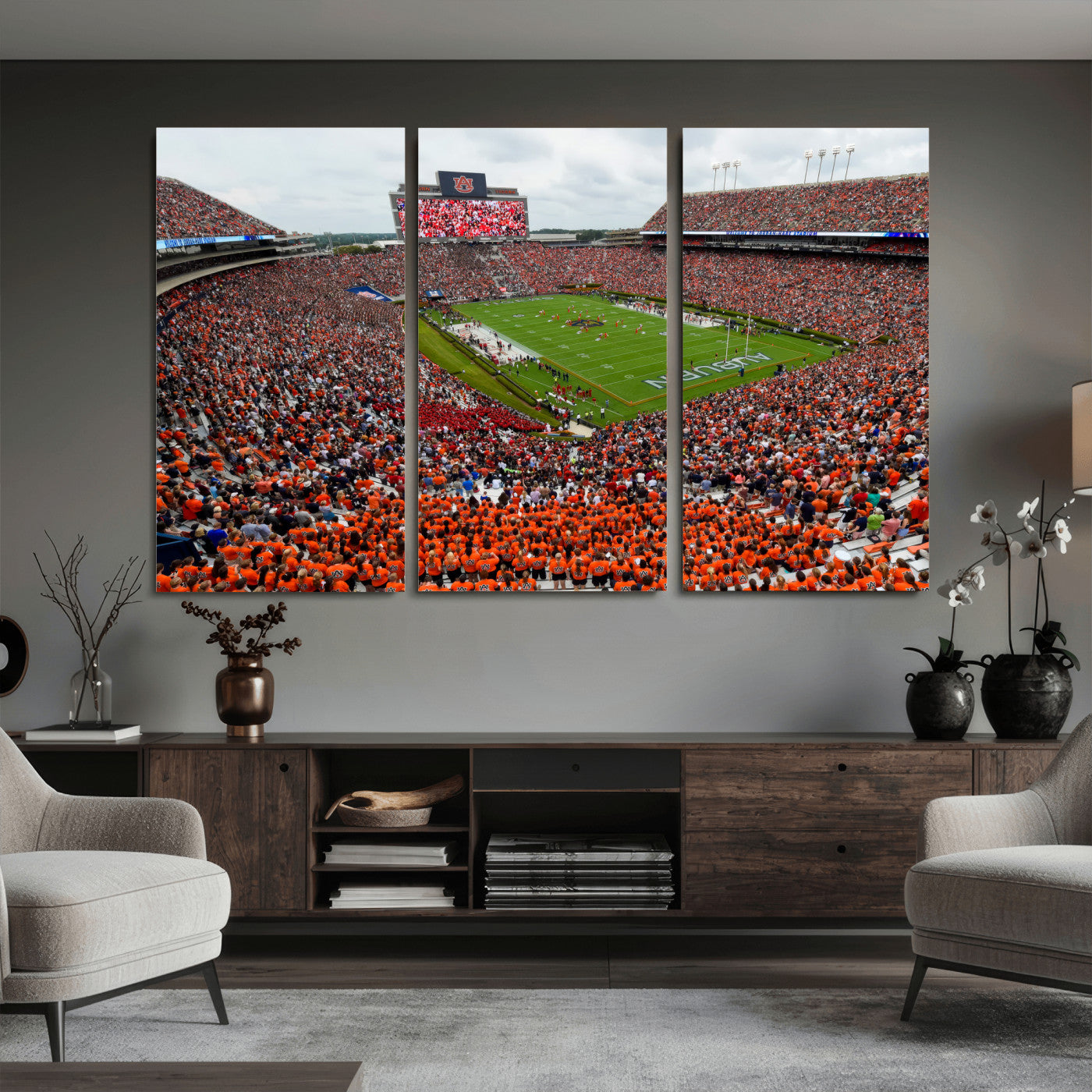82562490-MGV-CV-36X24 - Auburn Stadium Sunset Wall Art Canvas Print, Jordan Hare Stadium Game Day Crowd, Auburn Tigers Football Artwork