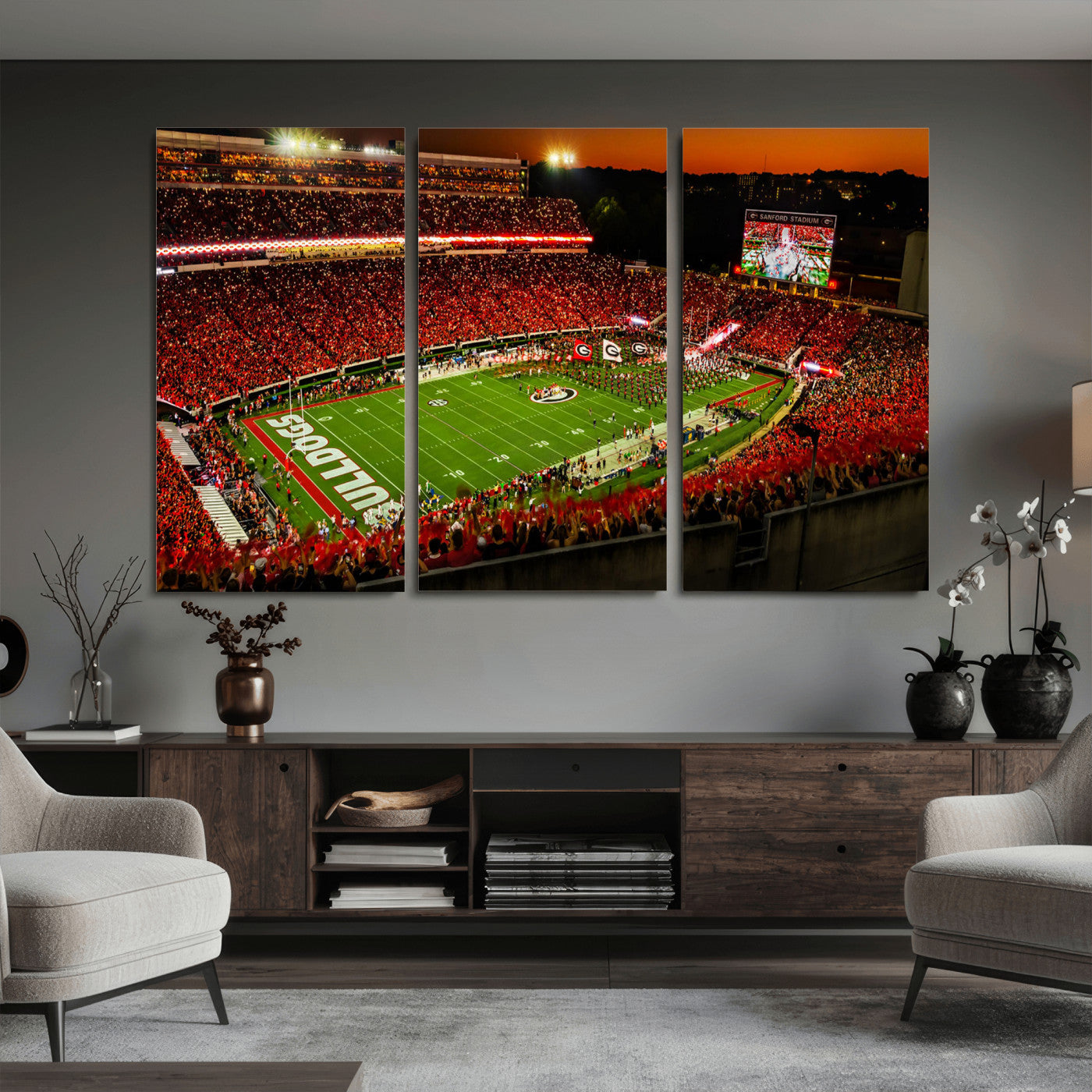 48894104-MGV-CV-36X24 - Georgia Bulldogs Stadium Wall Art Canvas Print, Sanford Stadium Night Game Panorama, College Football Crowd Wall Decor