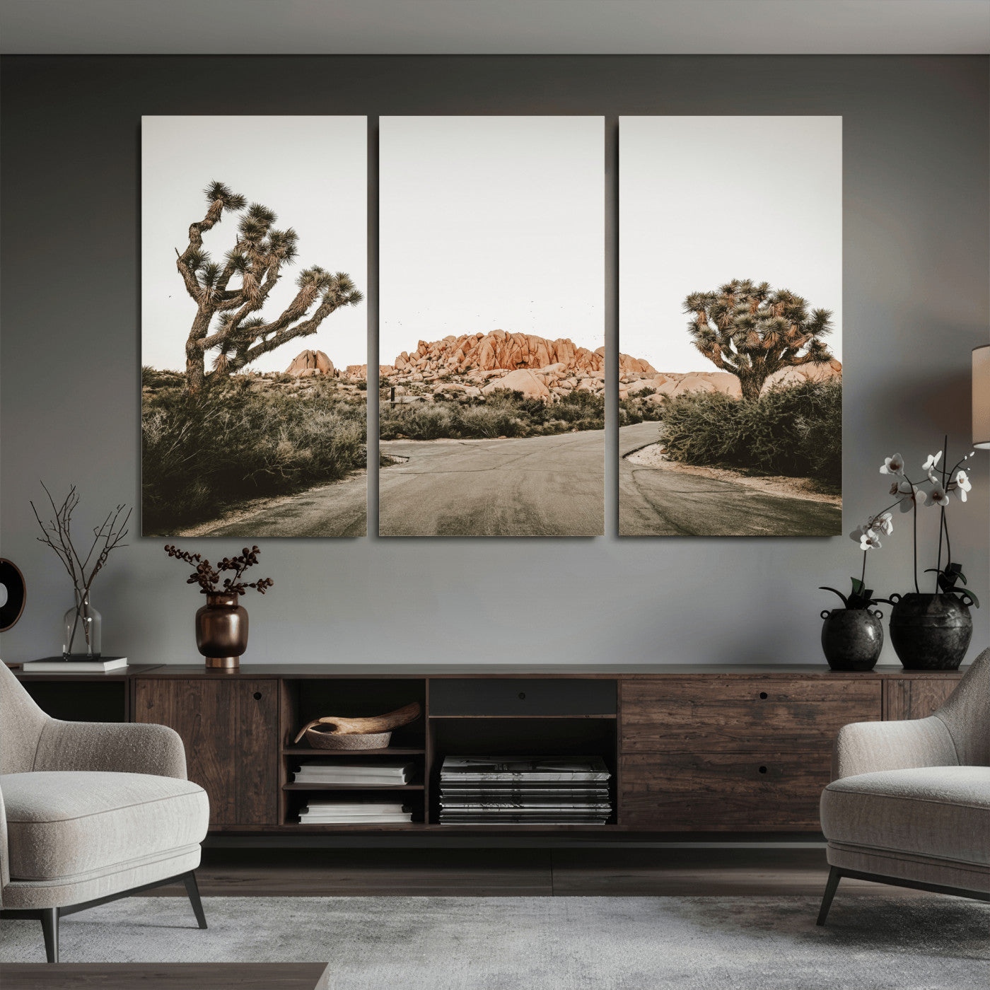 97248544-MGV-CV-36X24 - Joshua Tree Desert Wall Art Canvas Print, Minimal Southwestern Landscape Nature Wall Decor for Modern and Boho Interiors