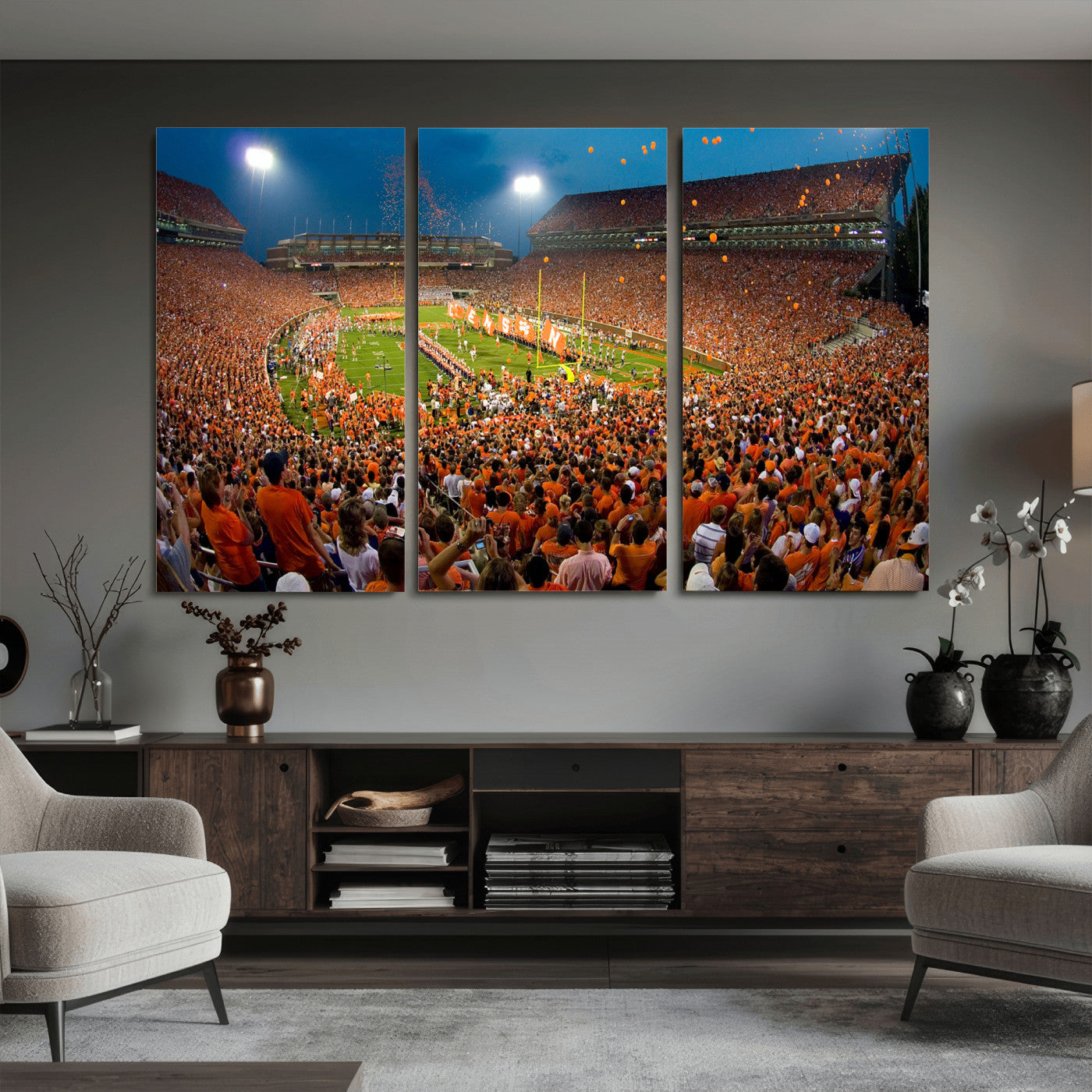 42850097-MGV-CV-36X24 - Clemson Tigers Memorial Stadium Wall Art Canvas Print, Death Valley Football Stadium Artwork, Packed Game Night Crowd Scene