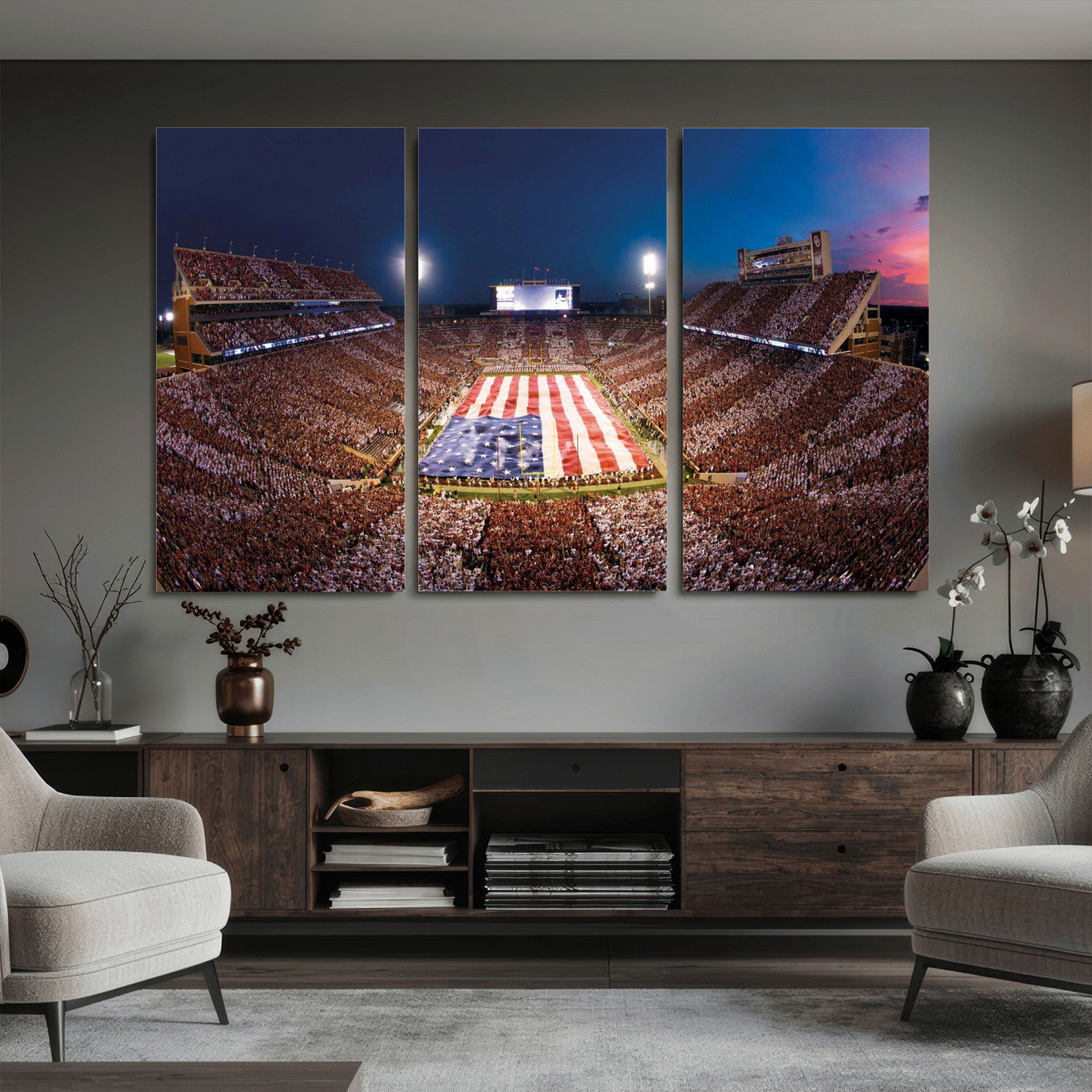 59917418-MGV-CV-36X24 - Oklahoma Memorial Stadium Wall Art Canvas Print – Oklahoma Sooners Football Artwork for Home, Office, and Sports Room Decor