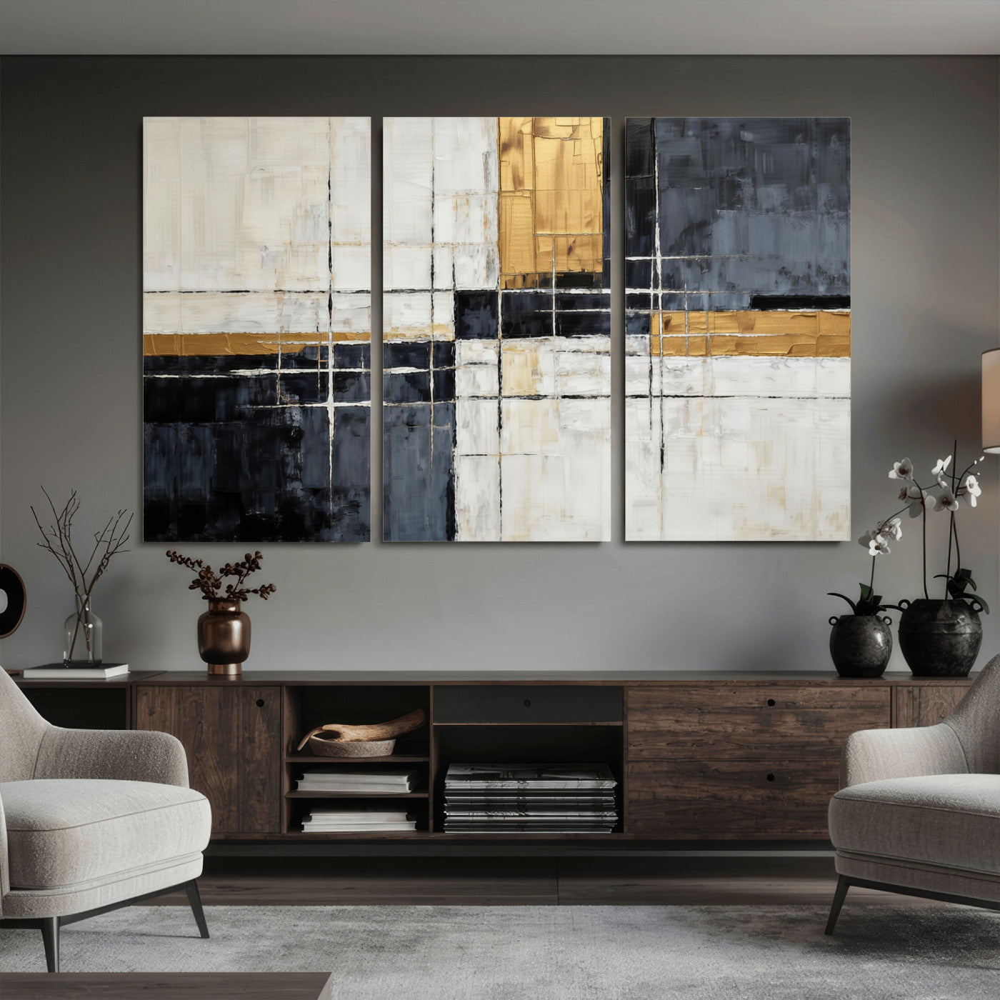 78975677-MGV-CV-36X24 - Gold Abstract Wall Art Canvas Print, Modern Luxury Geometric Painting Wall Decor for Living Room and Office