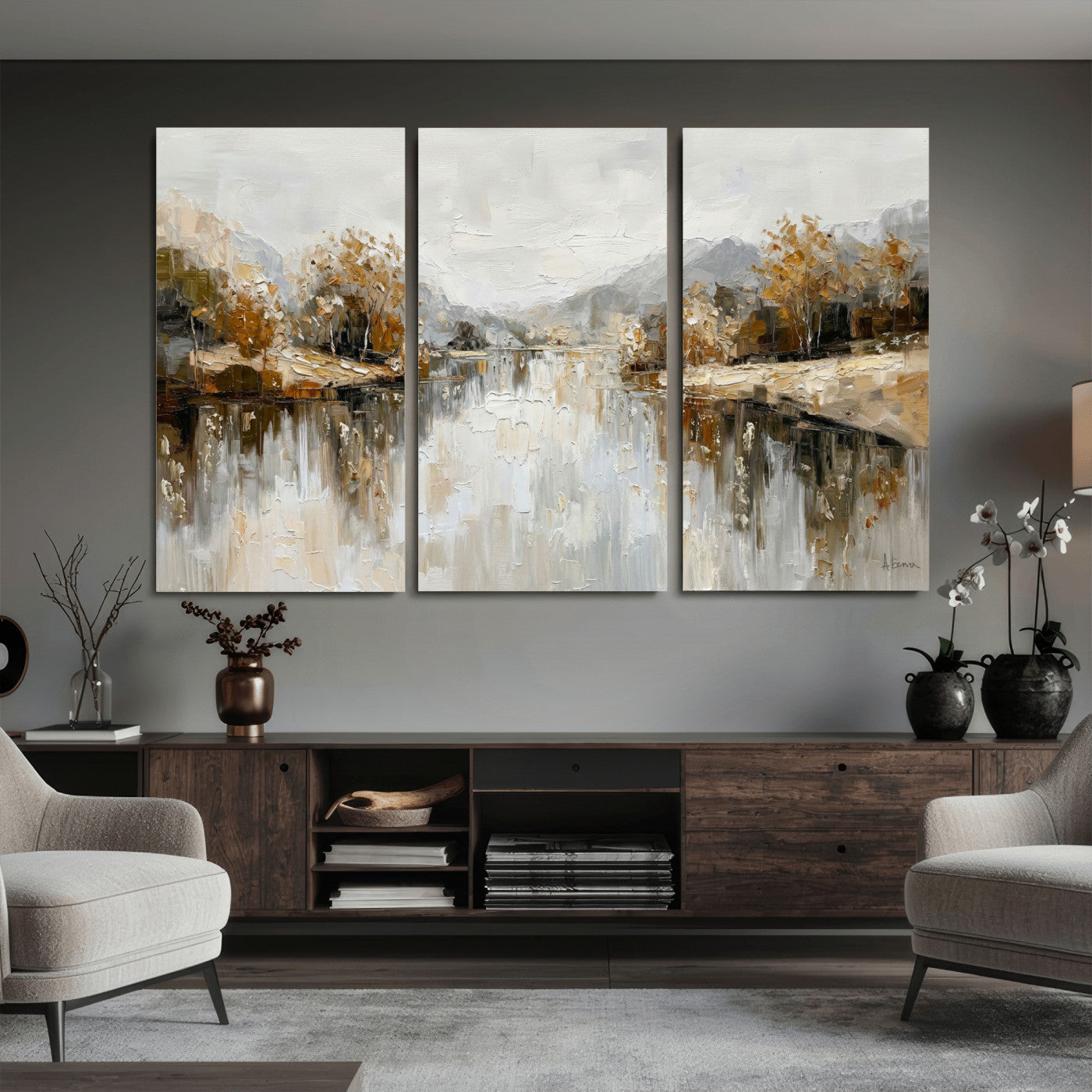 75820239-MGV-CV-36X24 - Abstract Landscape Wall Art Canvas Print, Modern Lake Printing Wall Decor for Contemporary Interiors