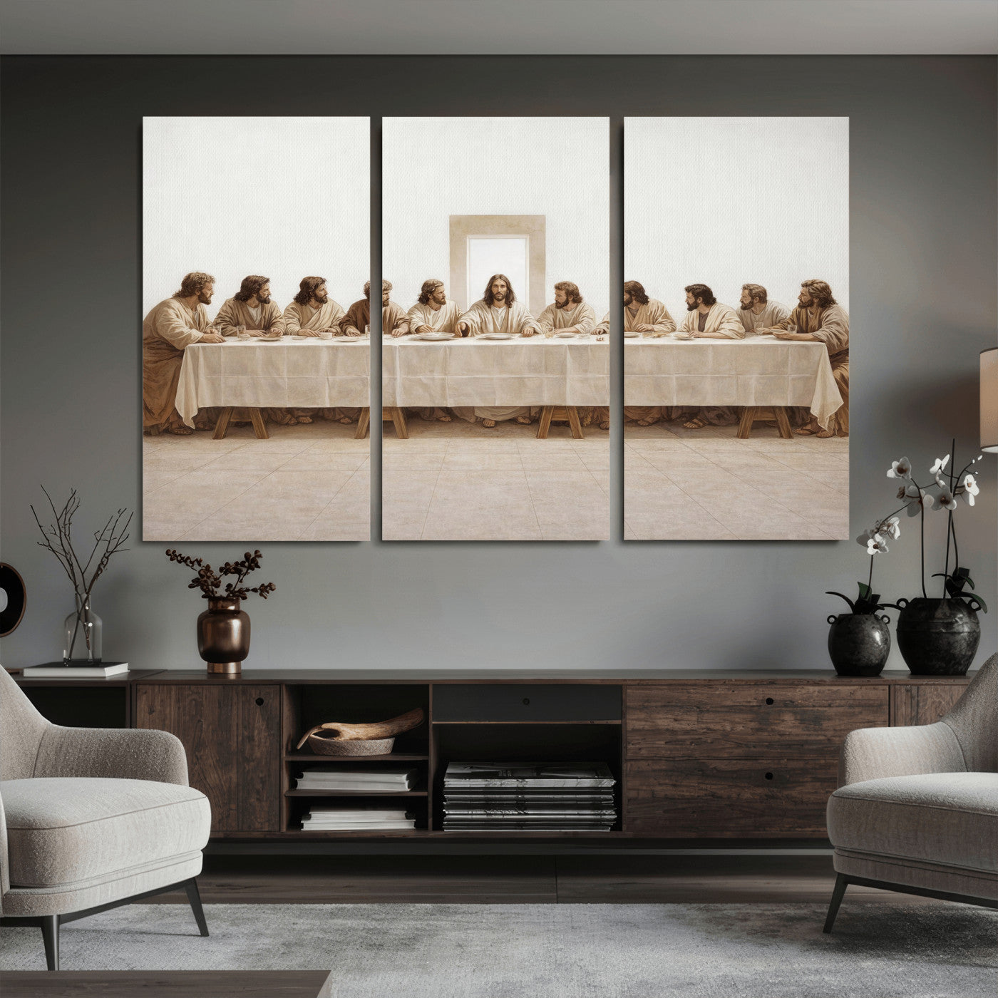 76380069-MGV-CV-36X24 - The Last Supper Wall Art Canvas Print, Jesus Christ Biblical Scene Canvas Print, Christian Religious Artwork for Church Living Room Decor