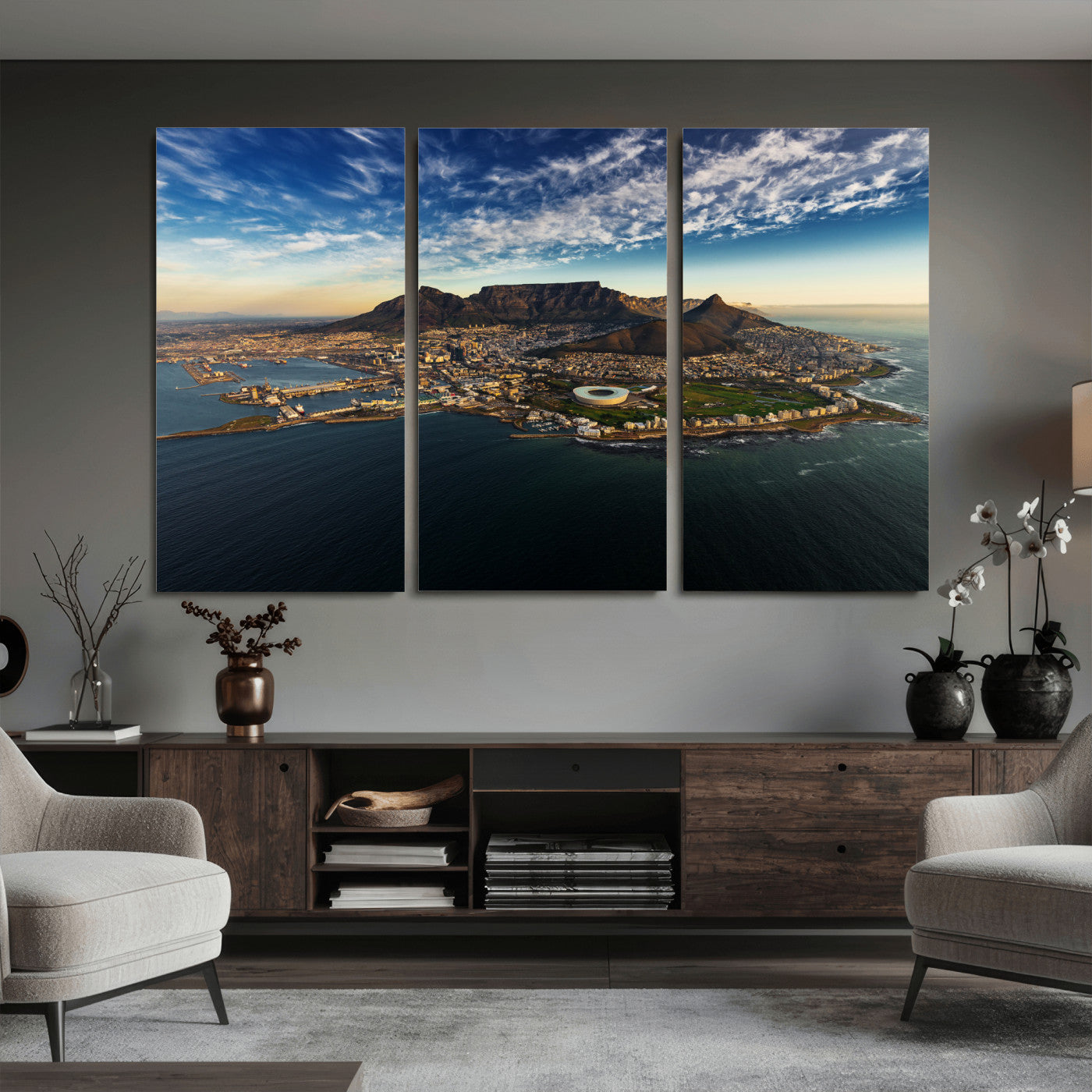 14654591-MGV-CV-36X24 - Cape Town Skyline Wall Art Canvas Print – Table Mountain Coastal Cityscape Artwork for Modern Office Decor