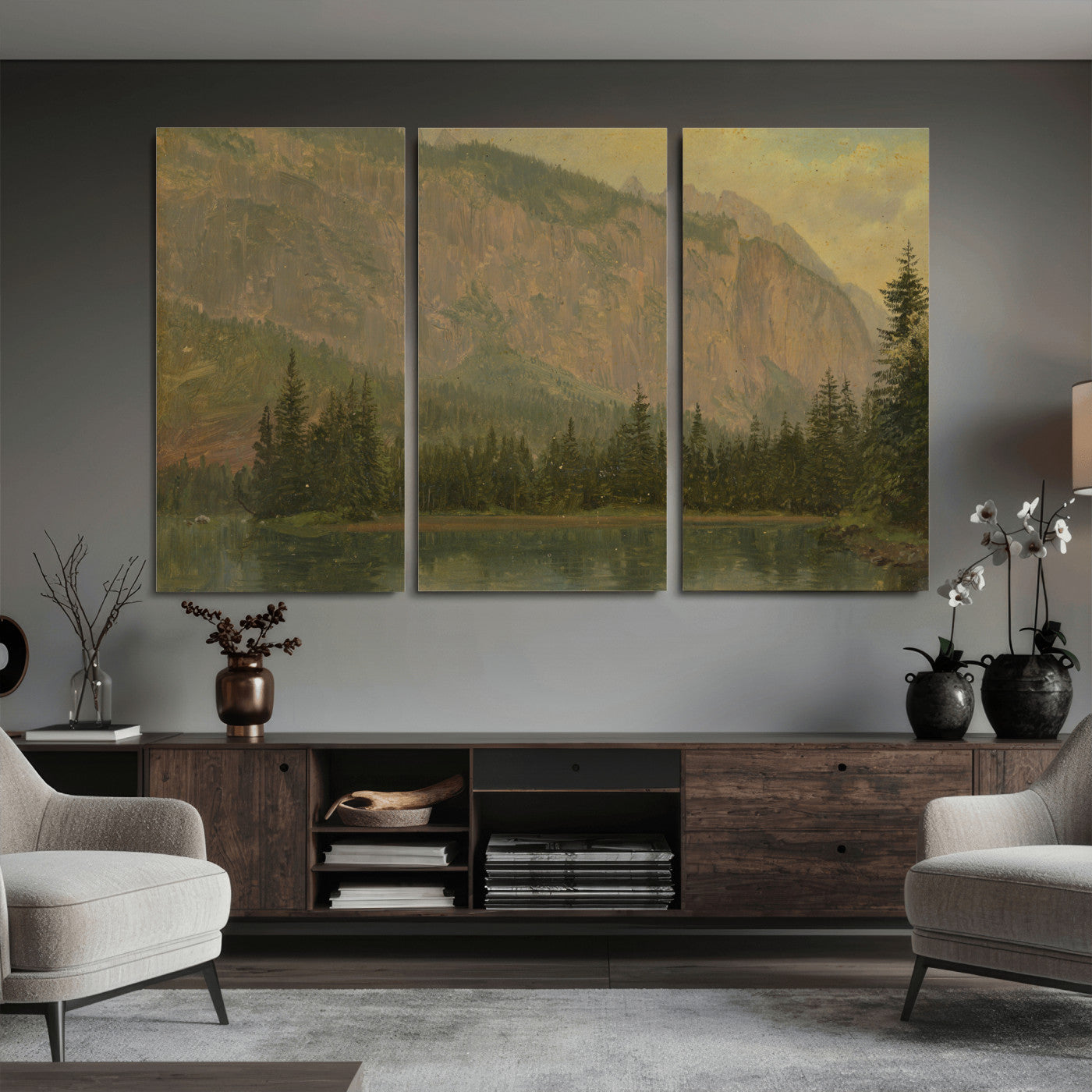 76844524-MGV-CV-36X24 - Frederic Edwin Church Hintersee Canvas Print, Hudson River School Mountain Lake Painting 1868, American Romantic Landscape, Vintage Nature Wall Art