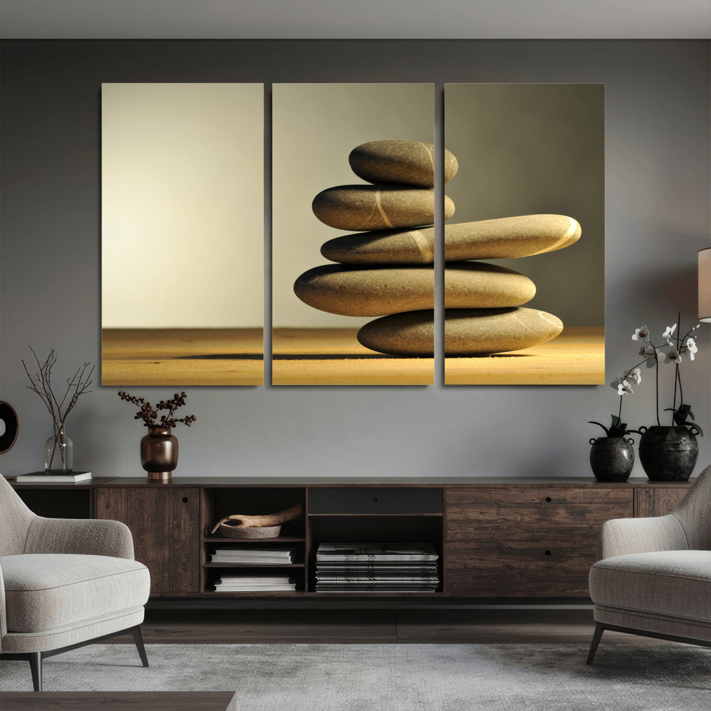 85424263-MGV-CV-36X24 - Zen Stone Wall Art Canvas Print, Balanced Rock Stack Framed Spa Artwork, Minimalist Meditation Decor for Living Room Bedroom Office Bathroom