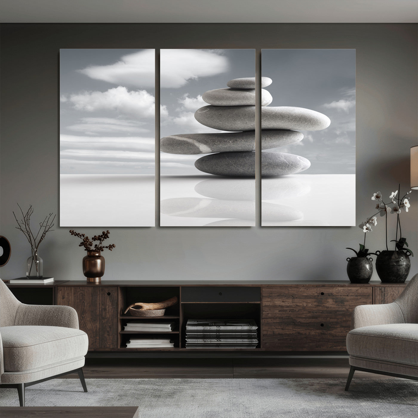 86426188-MGV-CV-36X24 - Zen Stone Wall Art Canvas Print, Balanced Rock Stack Framed Spa Artwork, Minimalist Meditation Decor for Living Room Bedroom Office Bathroom