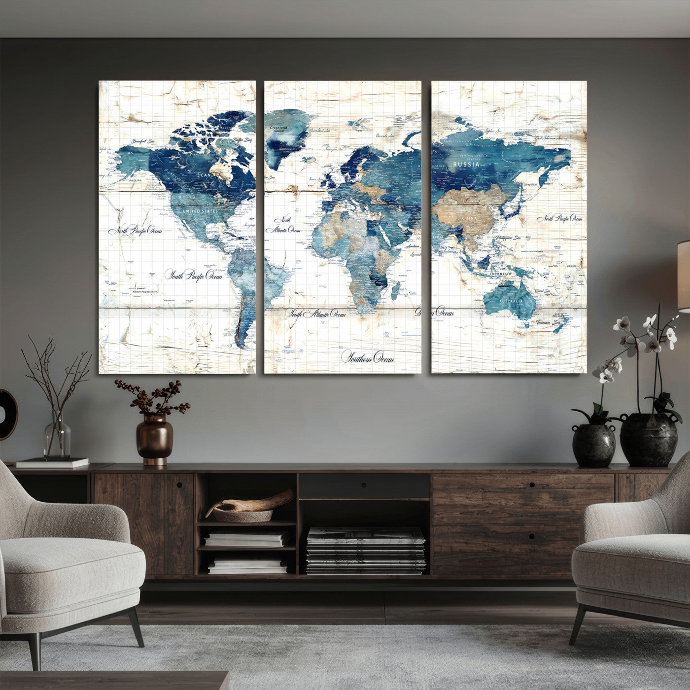 86799232-MGV-CV-36X24 - Watercolor World Map Canvas Wall Art Print – Abstract Colorful Travel Wall Decor