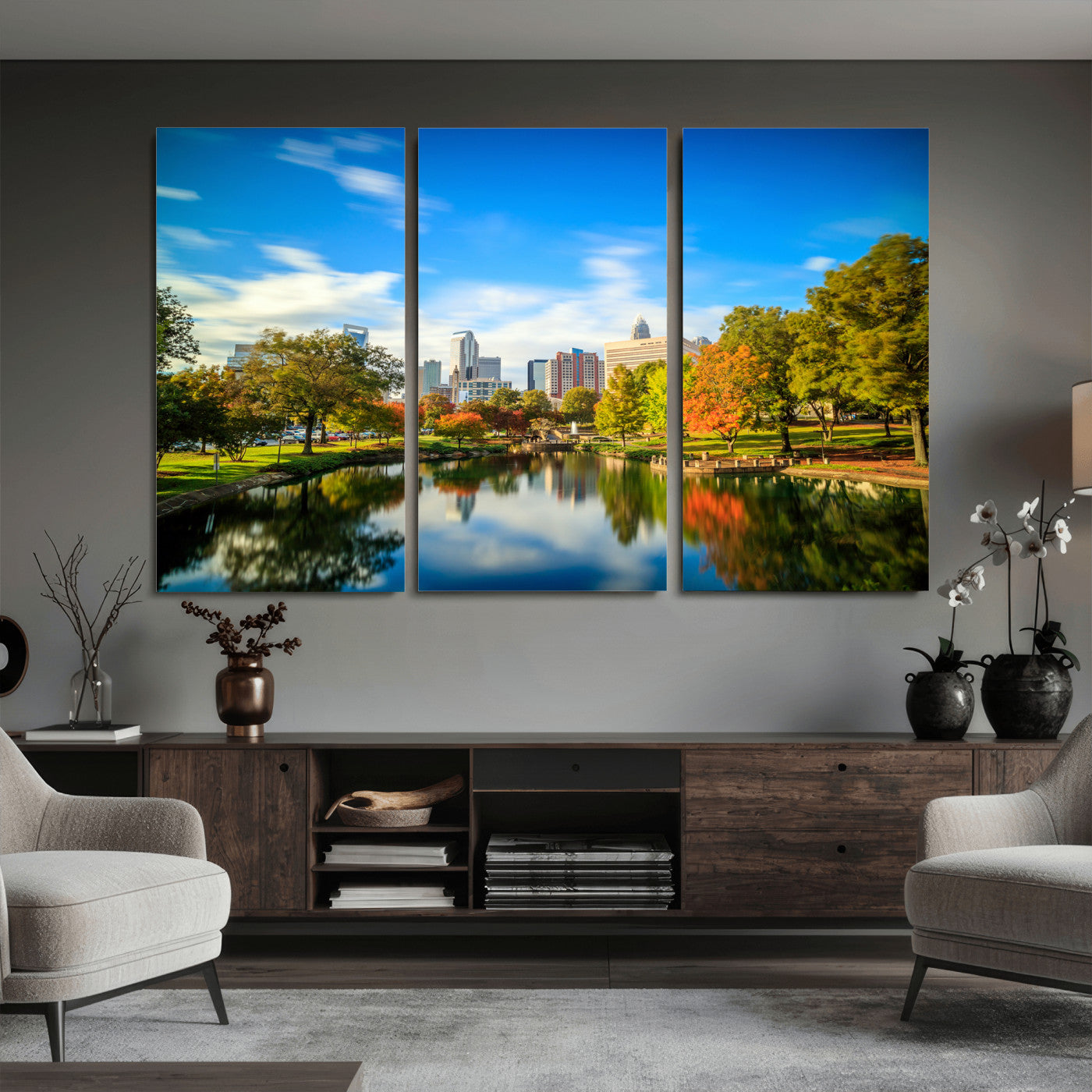 83254720-MGV-CV-36X24 - Charlotte Skyline Canvas Wall Art Print – North Carolina Cityscape Photography Print