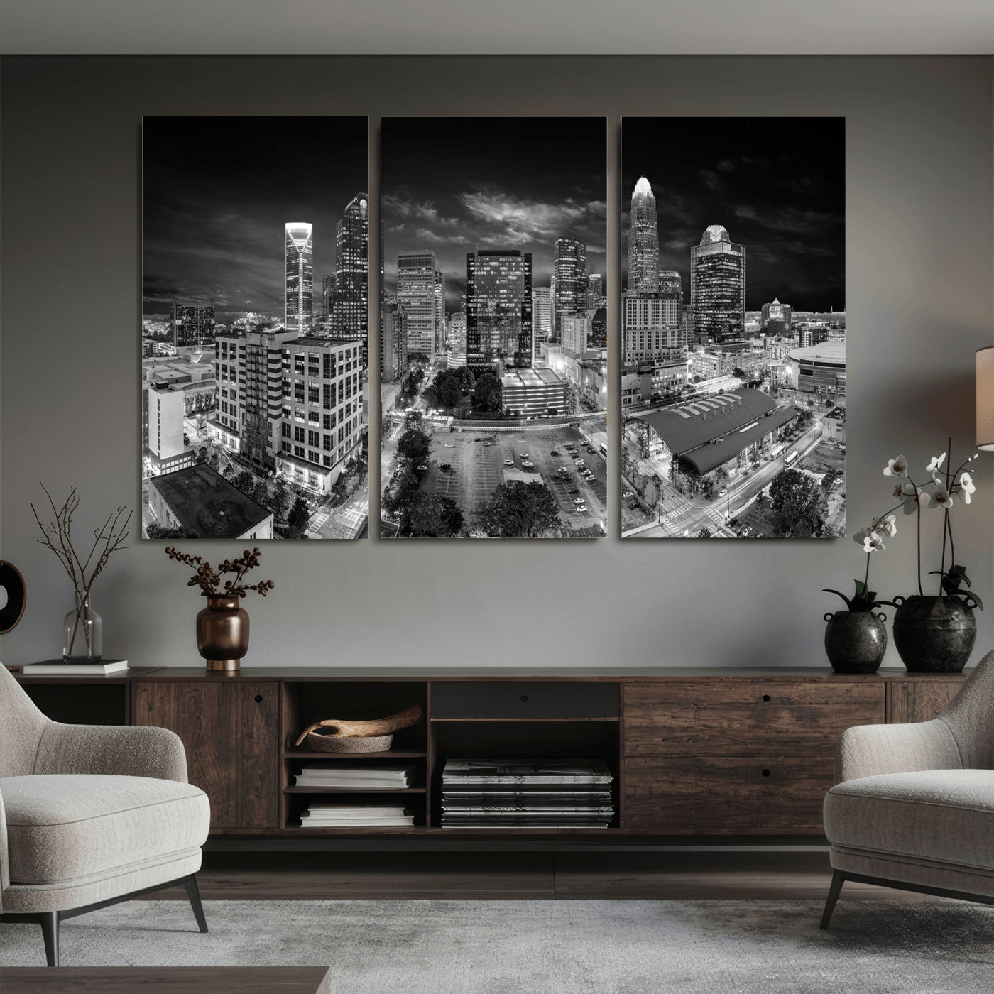 60105075-MGV-CV-36X24 - Charlotte Skyline Canvas Wall Art Print – North Carolina Cityscape Photography Print