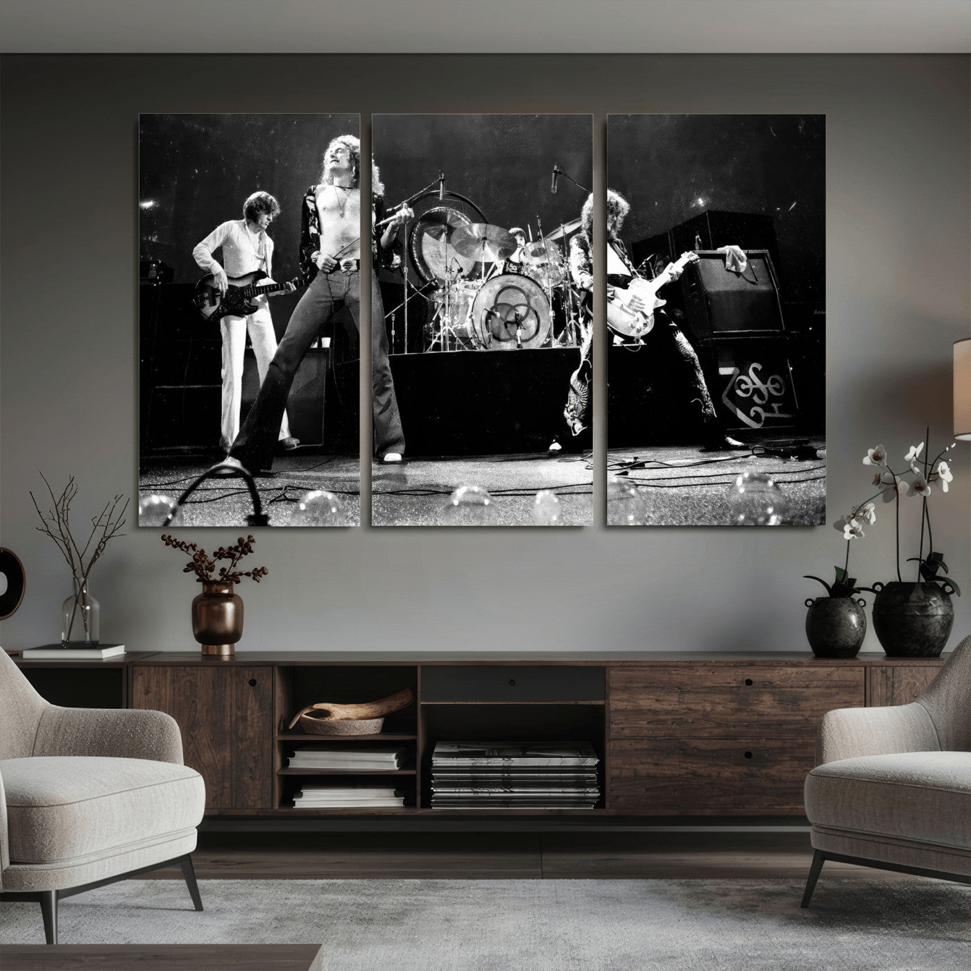 87313532-MGV-CV-36X24 - ed Zeppelin Live Concert Canvas Wall Art, Classic Rock Band Photography Print, Vintage Music Stage Performance Artwork
