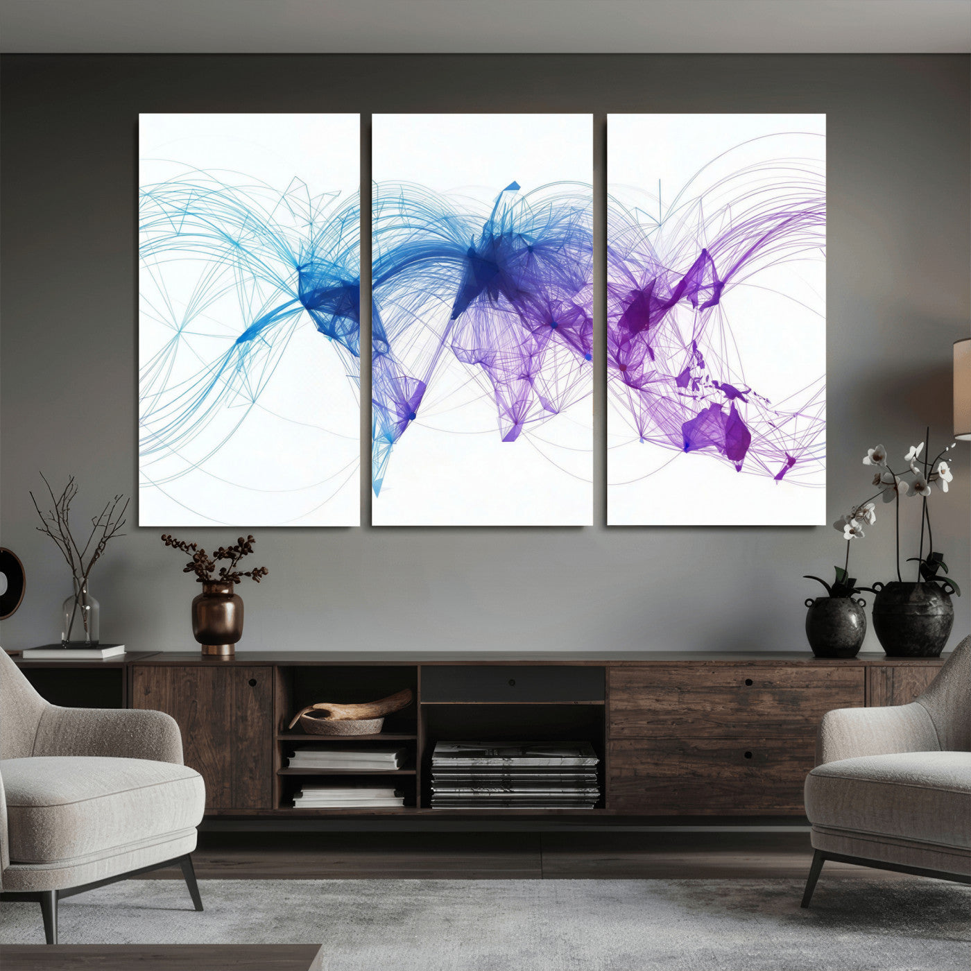 75155491-MGV-CV-48X32-3P - Global Flight Routes Map Canvas Wall Art, Worldwide Aviation Network Print, International Air Travel Wall Decor