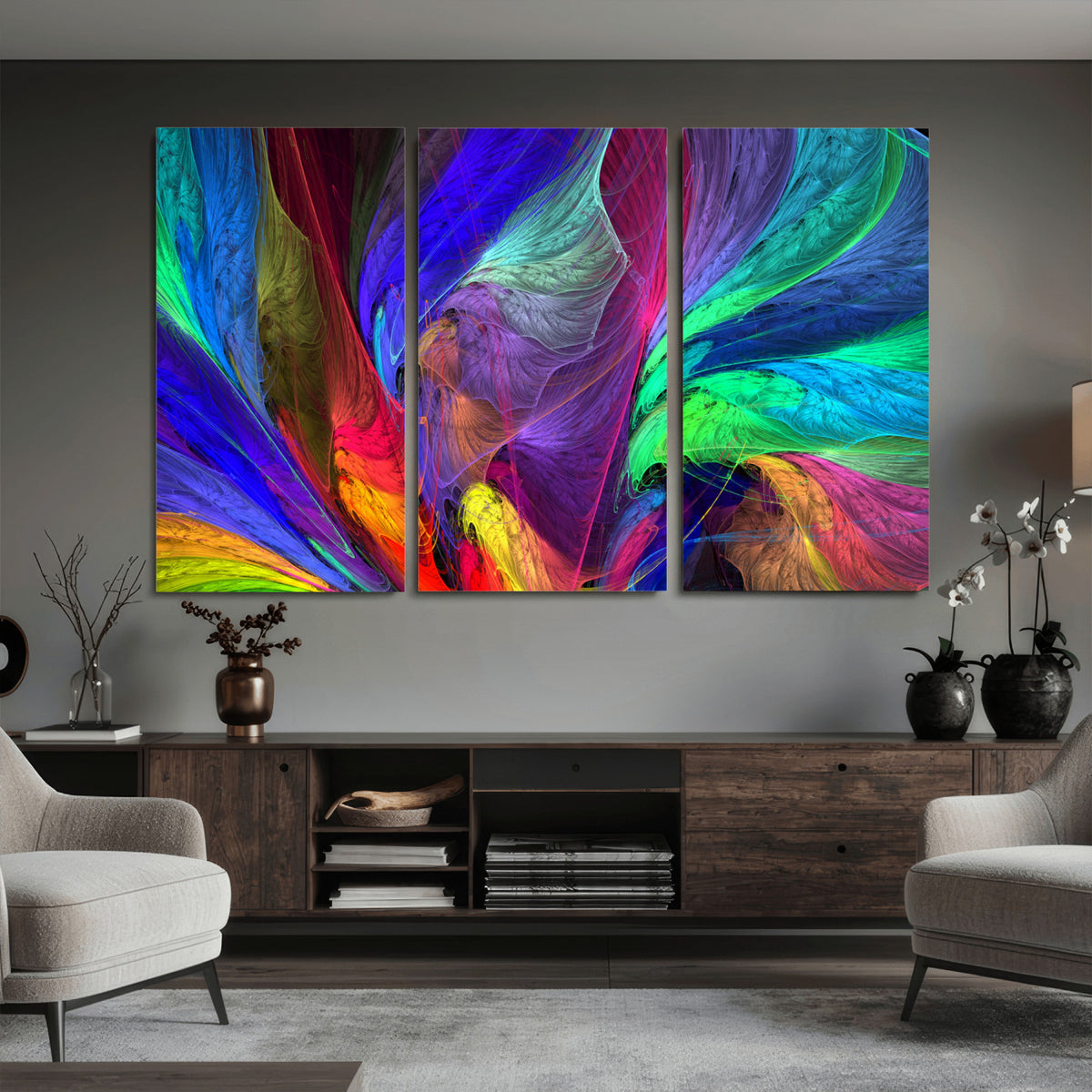376925791-MGV-CV-36X24 - Colorful Abstract Canvas Wall Art, Rainbow Swirl Fractal Print, Bold Multicolor Living Room Decor, Vibrant Energy Art, Large Abstract Wall Art