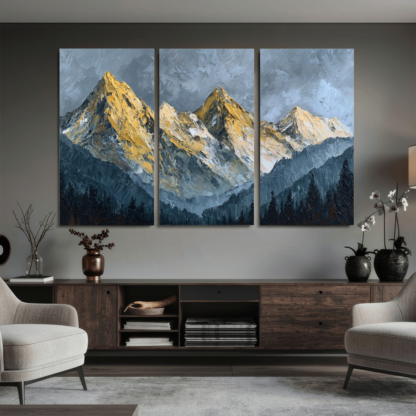 50821961-MGV-CV-48X32-3P - Abstract Mountain Wall Art Canvas Print Modern Landscape Painting Print