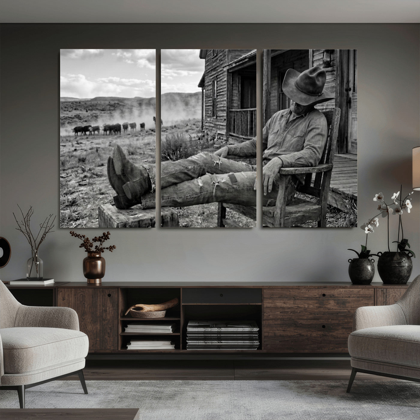 94461975S-MGV-CV-36X24 - Vintage Sleeping Cowboy Wall Art Canvas Print, Western Home Decor