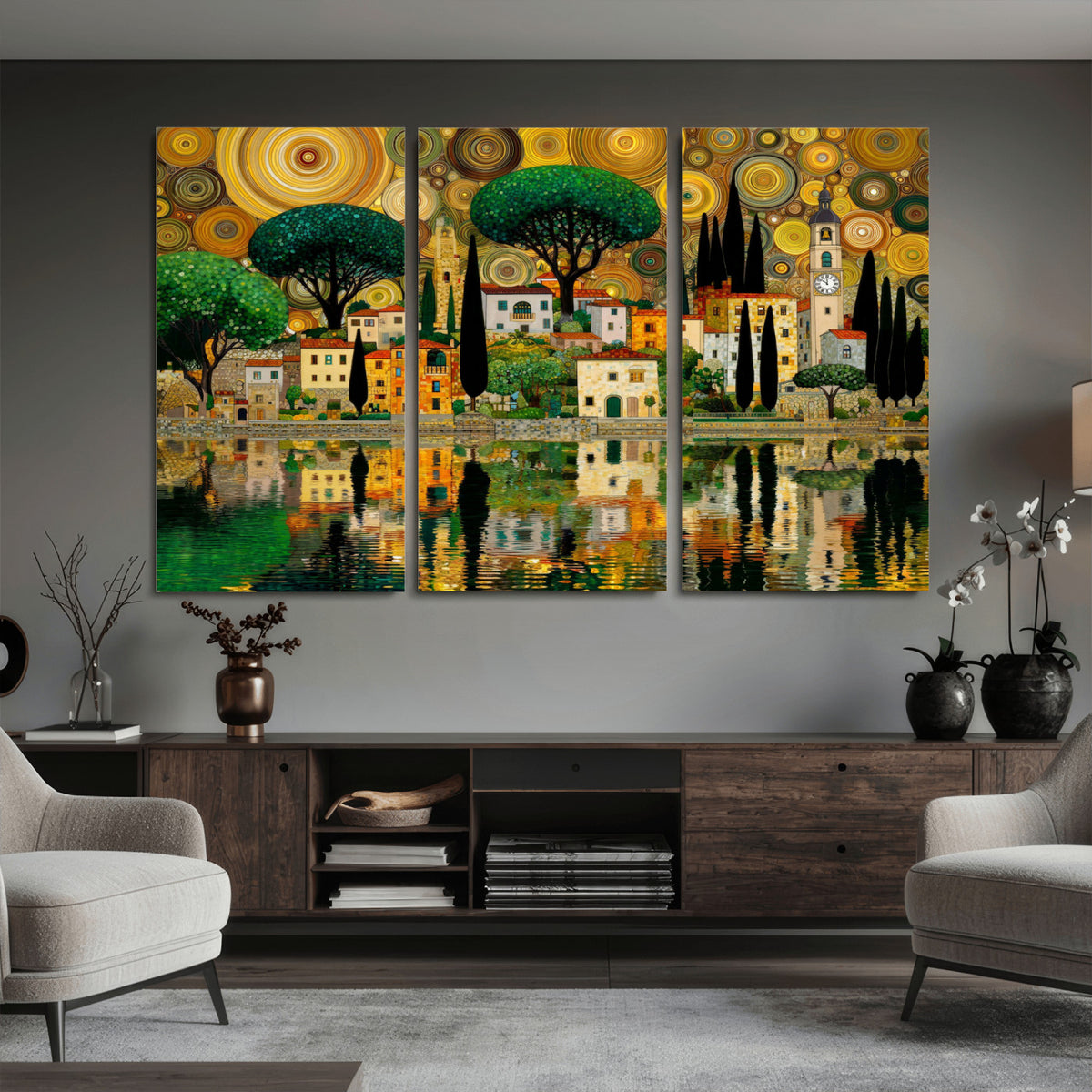 93010897-MGV-CV-36X24 - Gustav Klimt Golden Cityscape Wall Art Canvas Print,