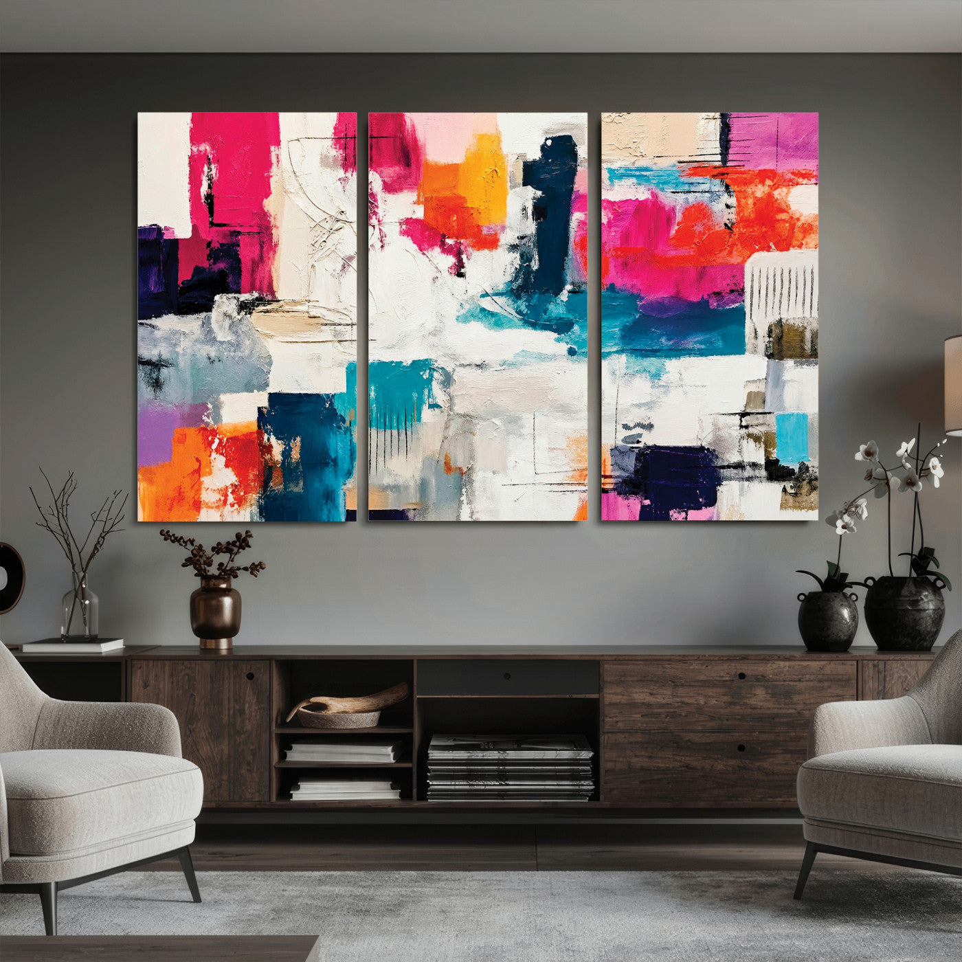 57864023-MGV-CV-36X24 - Blue Teal Abstract Canvas Wall Art | Modern Textured Painting Print, Navy Orange White Contemporary Art, Neutral Living Room Decor, Office Art