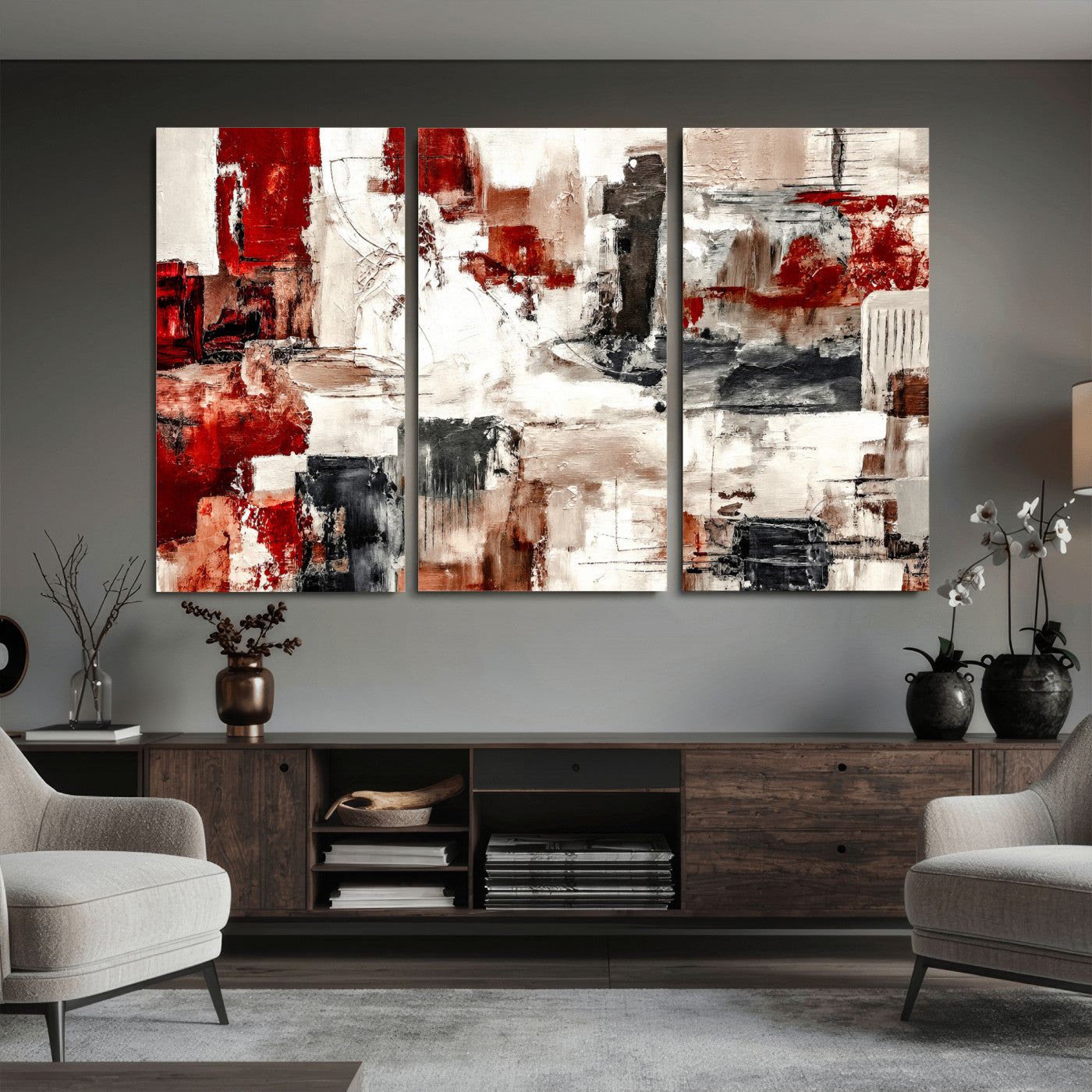 53022468-MGV-CV-36X24 - Blue Teal Abstract Canvas Wall Art, Modern Textured Painting Print, Navy Orange White Contemporary Art, Neutral Living Room Decor, Office Art