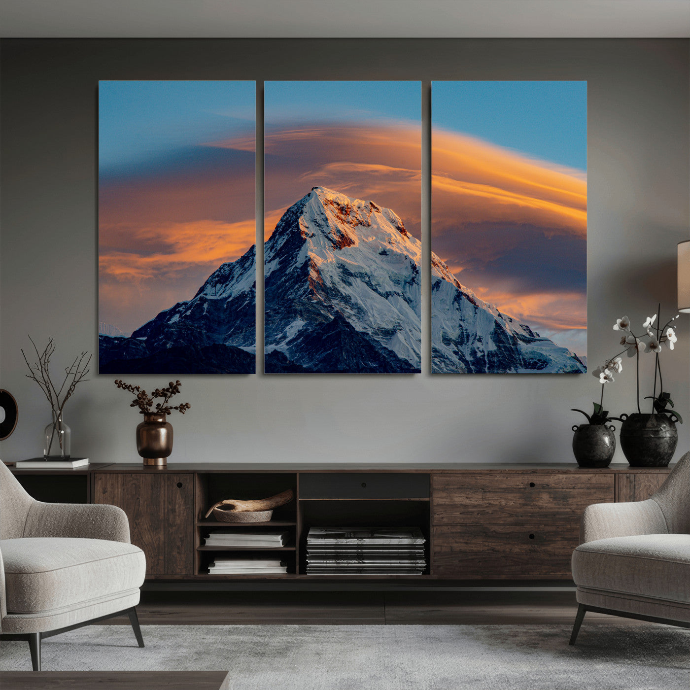 73810927-MGV-CV-36X24 - Snow Mountain Canvas Wall Art Print | Alpine Peak Landscape, Winter Nature Photography, Large Mountain Decor