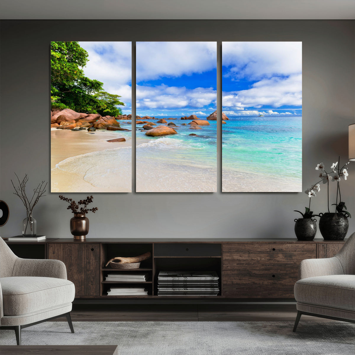 81980382-MGV-CV-36X24 - Seychelles Beach Canvas Wall Art - Anse Intendance Turquoise Ocean Print