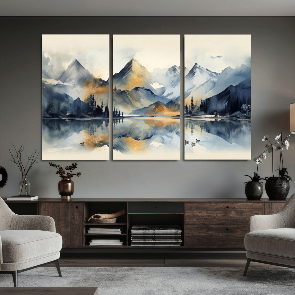 10196184T-MGV-CV-36X24 - Abstract Lake Mountain Wall Art Canvas Print