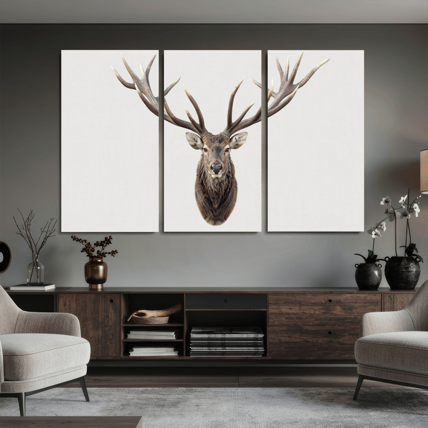 840173GY-MGV-CV-36X24 - Majestic Red Deer Canvas Wall Art – Stag Antlers Horns Print, Wildlife Hunting Poster, Rustic Cabin Lodge Decor