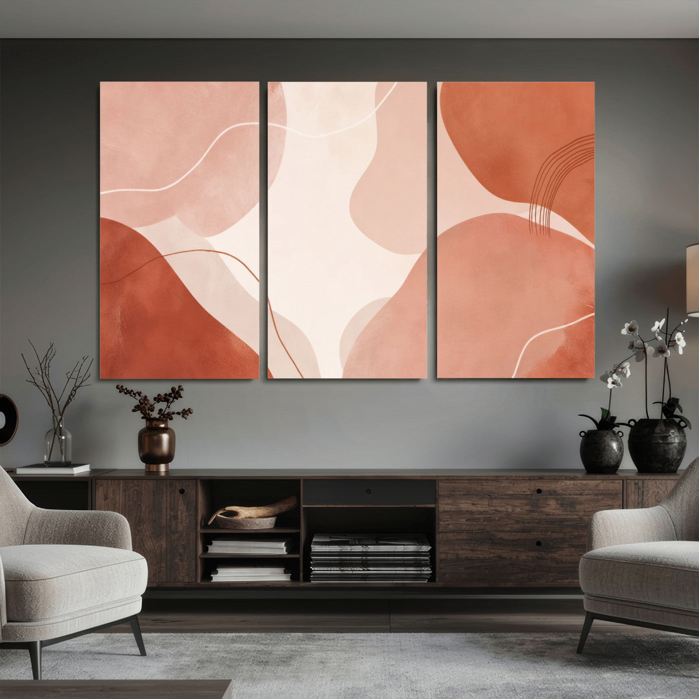 17685421-MGV-CV-36X24 - Abstract Boho Terracotta Wall Art Canvas Print, Mid Century Minimalist Painting Print