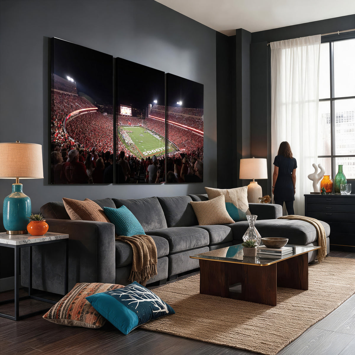 50587166-_Poster-30x20 - Sanford Stadium Georgia Bulldogs Canvas Print 3 Piece Framed Wall Art Extra Large Floating Frame Sports Poster Made in USA