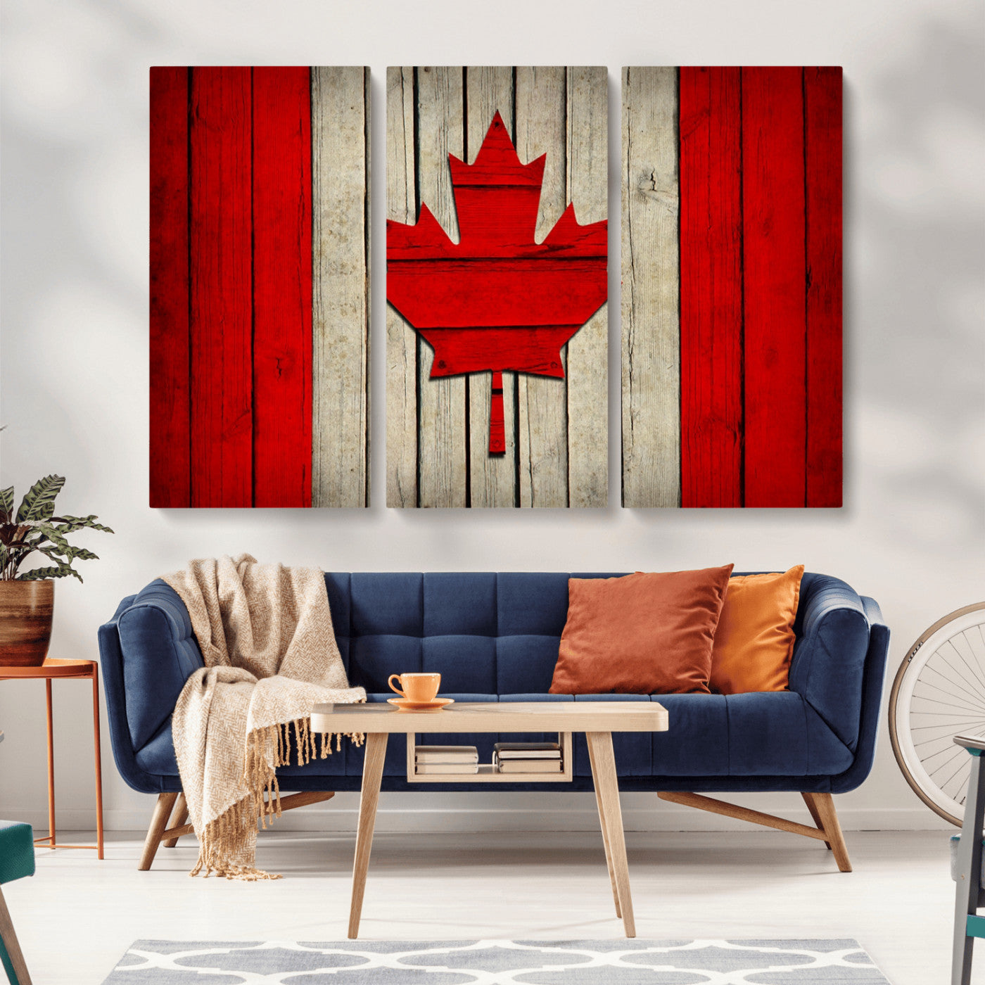 -Rustic Canada Flag Wall Art – Framed Canadian Flag Canvas Print, Vintage Wood Texture Home or Office Decor