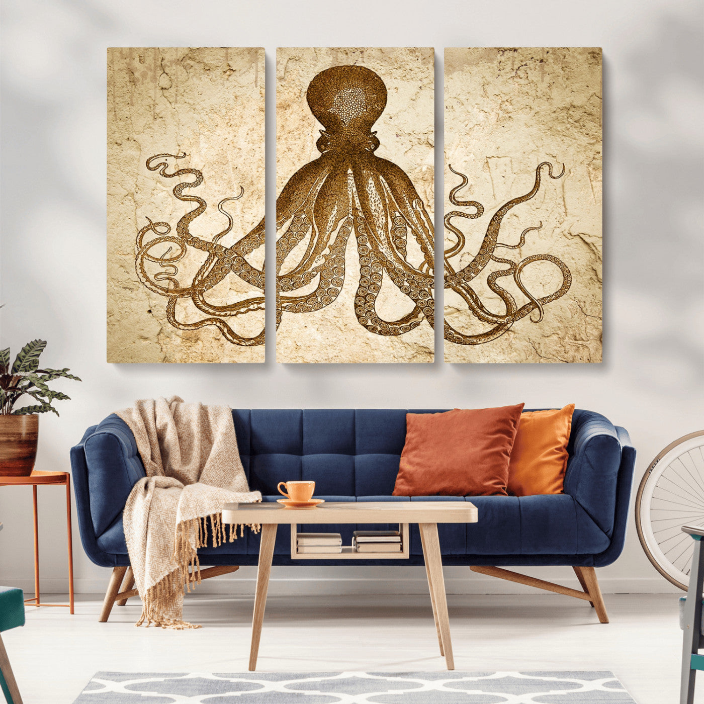 96154-MGV-CV-36X24-Sepia Octopus Wall Art Abstract Animal Canvas Print