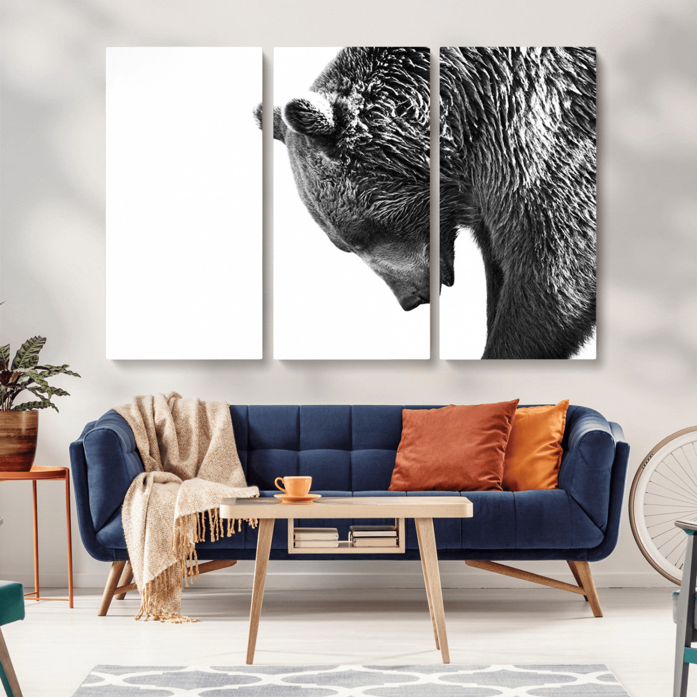 -Black and White Grizzly 399 Bear Canvas Print Wall Art | Large Wildlife Canvas Print for Living