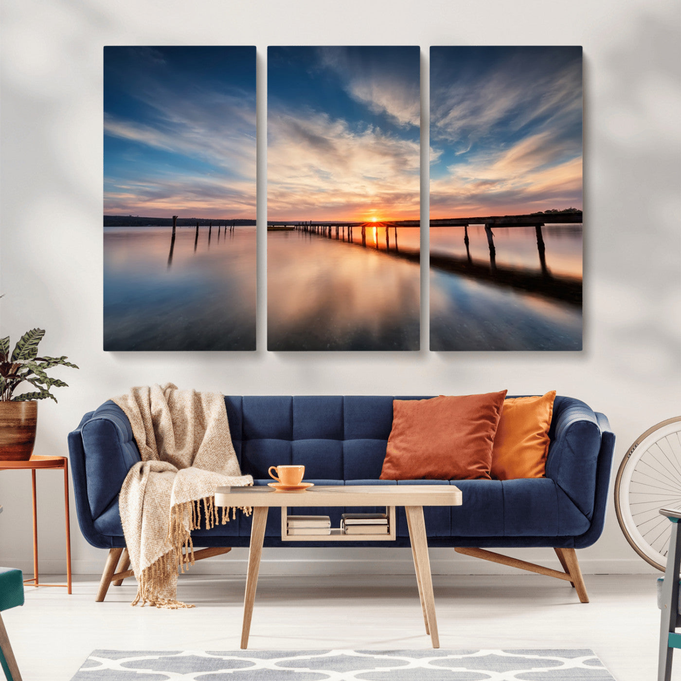 39967-MGV-CV-36X24-Wooden Pier on Seascape and Sunset Wall Art Canvas Print