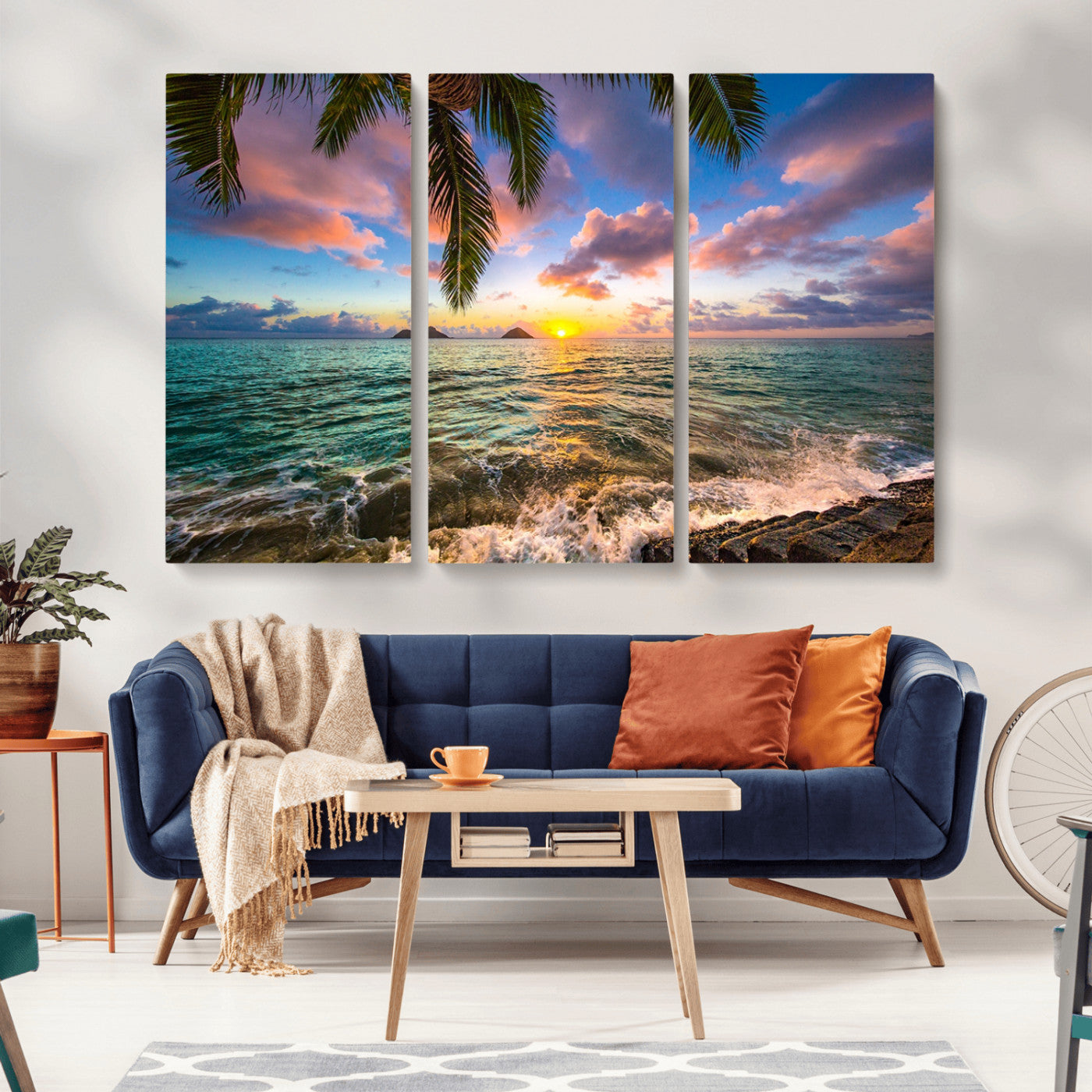 -Framed Tropical Sunset Art Canvas Print