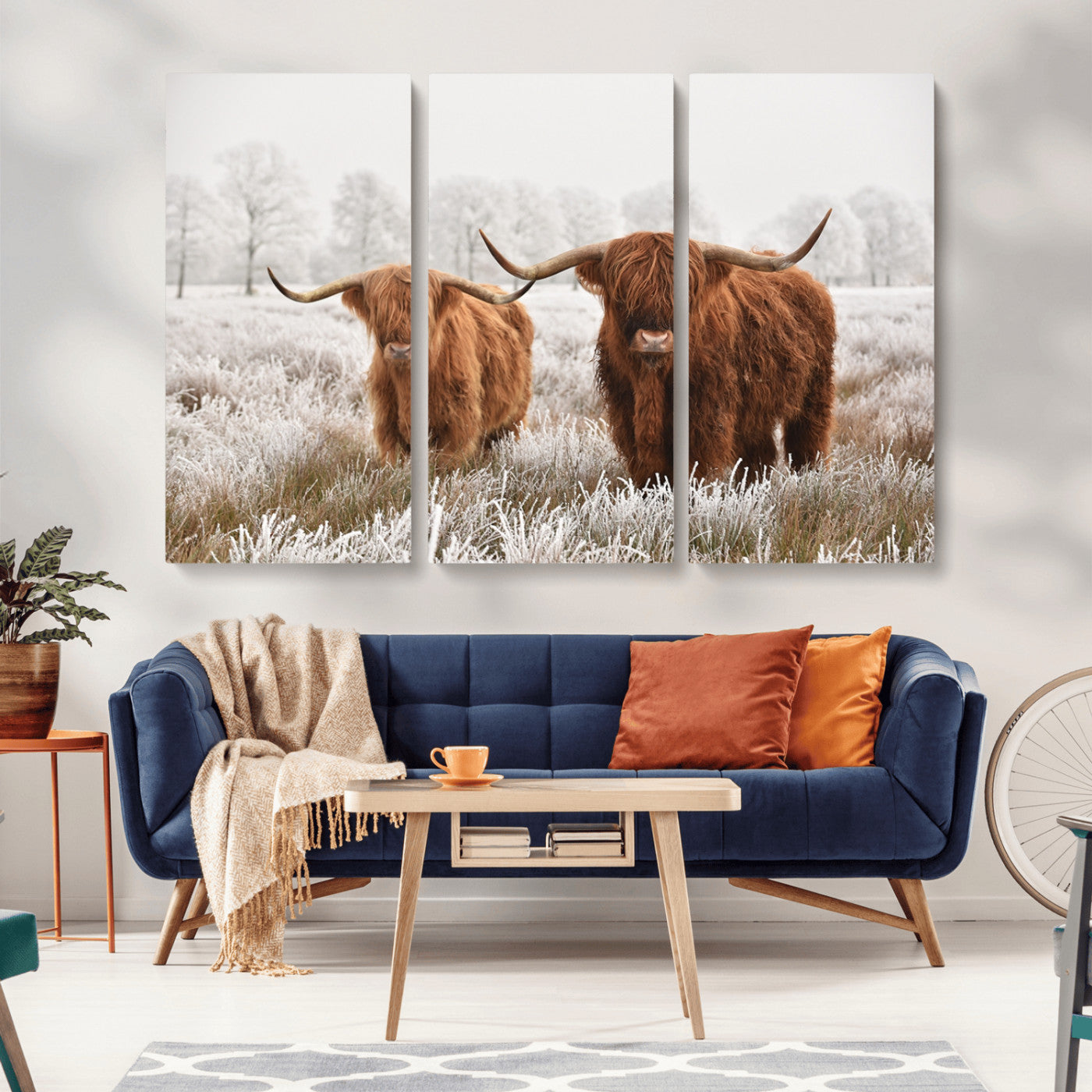 -Longhorn Cattle Wall Art Canvas Print, Framed Farmhouse Style Art Picture Print, Rustic Cow Perfect Rustic Farmhouse Decor Artwork