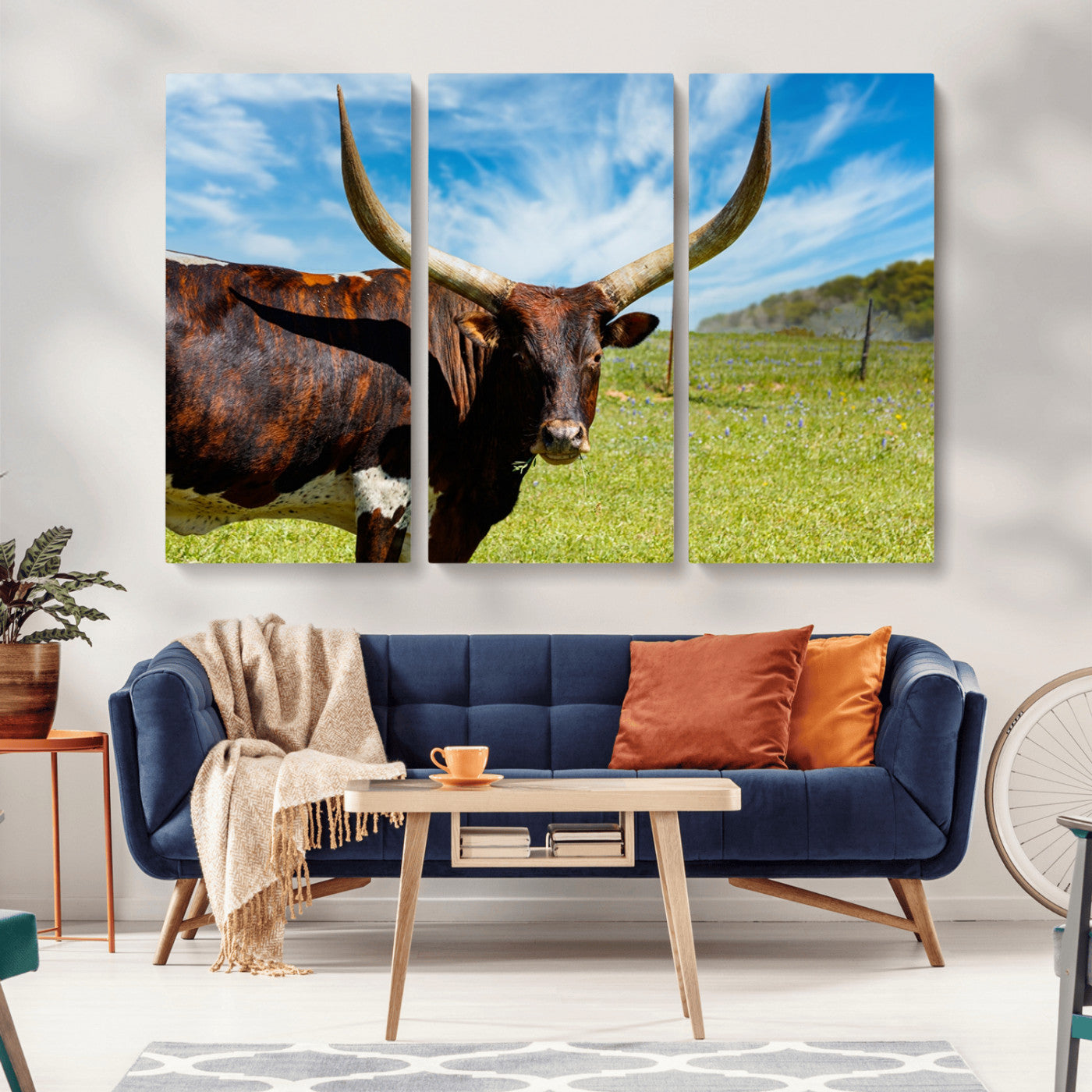 -Longhorn and Cow Wall Art, Country Cow Wall Decor Canvas Print