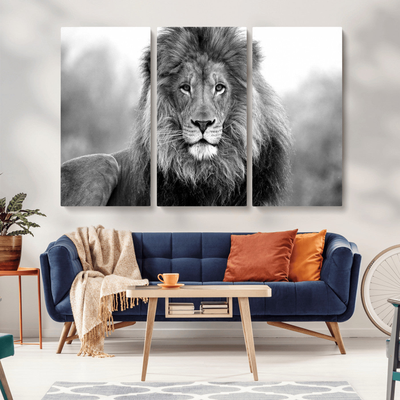 -Black and White Lion Canvas Wall Art – Animal Print Artwork for Home, Office, Living Room, Guest Room