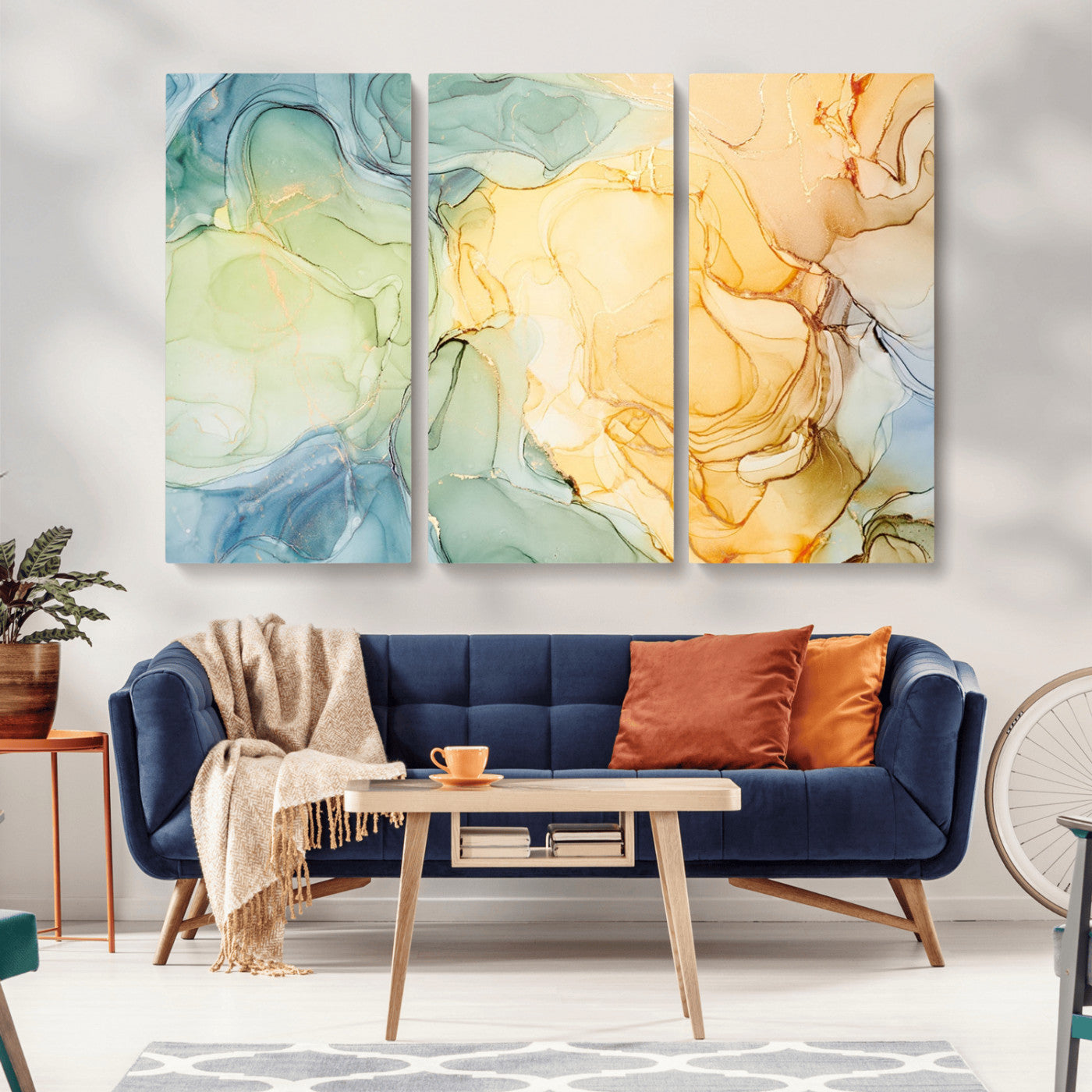 42195-MGV-CV-36X24-Green and Yellow Marble Fluid Effect Wall Art, Green and Yellow Marble Canvas Wall Art Print