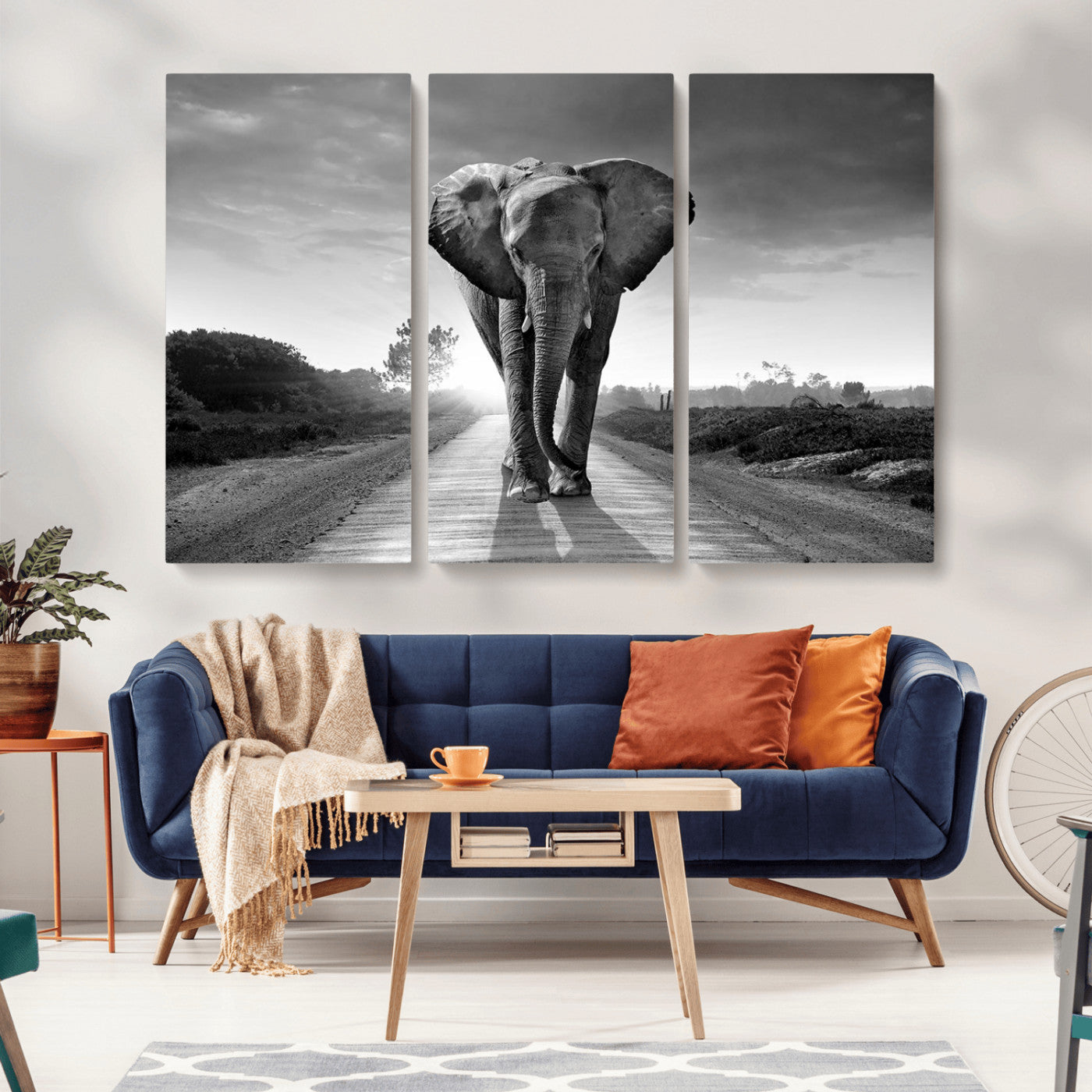 -Black and White Elephant Wall Art Canvas Print