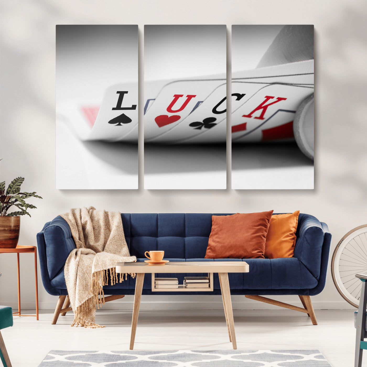 -Framed Luck Poker Cards Canvas – Modern Triptych Wall Art, Ready to Hang for Game Rooms